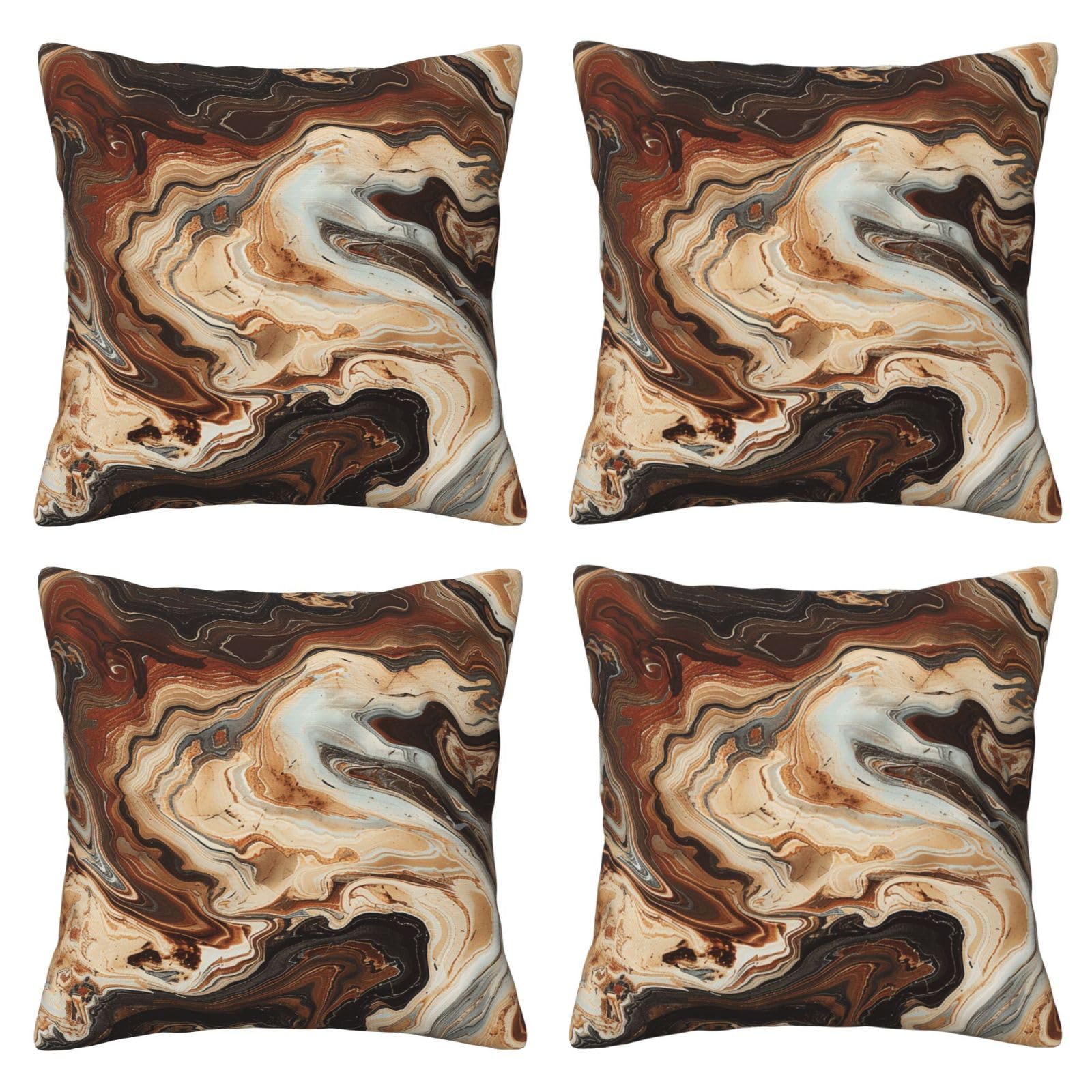 Marble Mixed Brown Throw Pillow Cases 4 Pack Square Pillowcases Super Soft Pillow Protectors With Zipper for Couch Livingroom Sofa Bed Office Car,30x30 CM