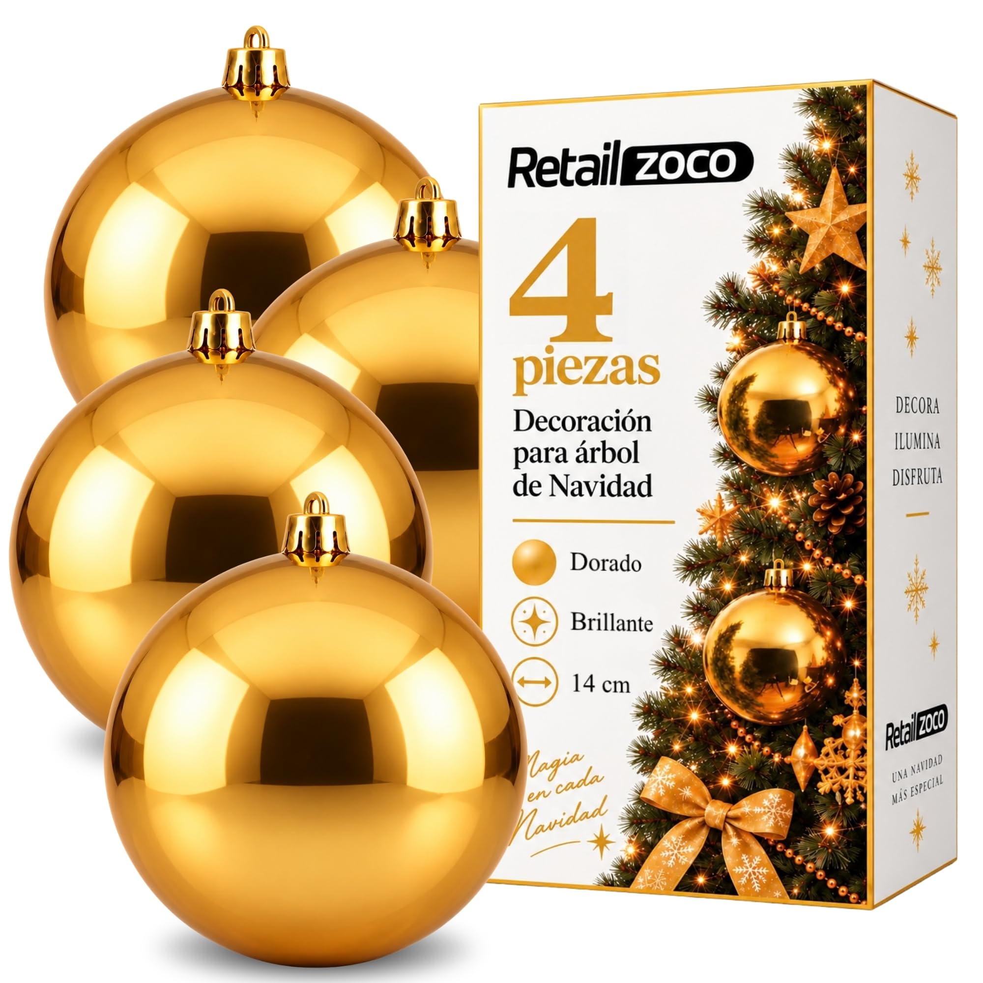 Bolas de Navidad, Adornos Arbol Navidad, 4 Piezas, Dorado - imagen 1