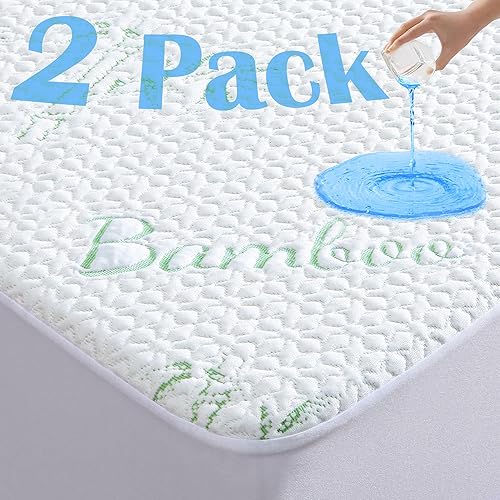 Miniatura 8 de GOONIK Paquete de 2 protectores de colchón impermeables para cuna, viscosa de bambú, transpirable, funda de colchón para colchón de bebé con