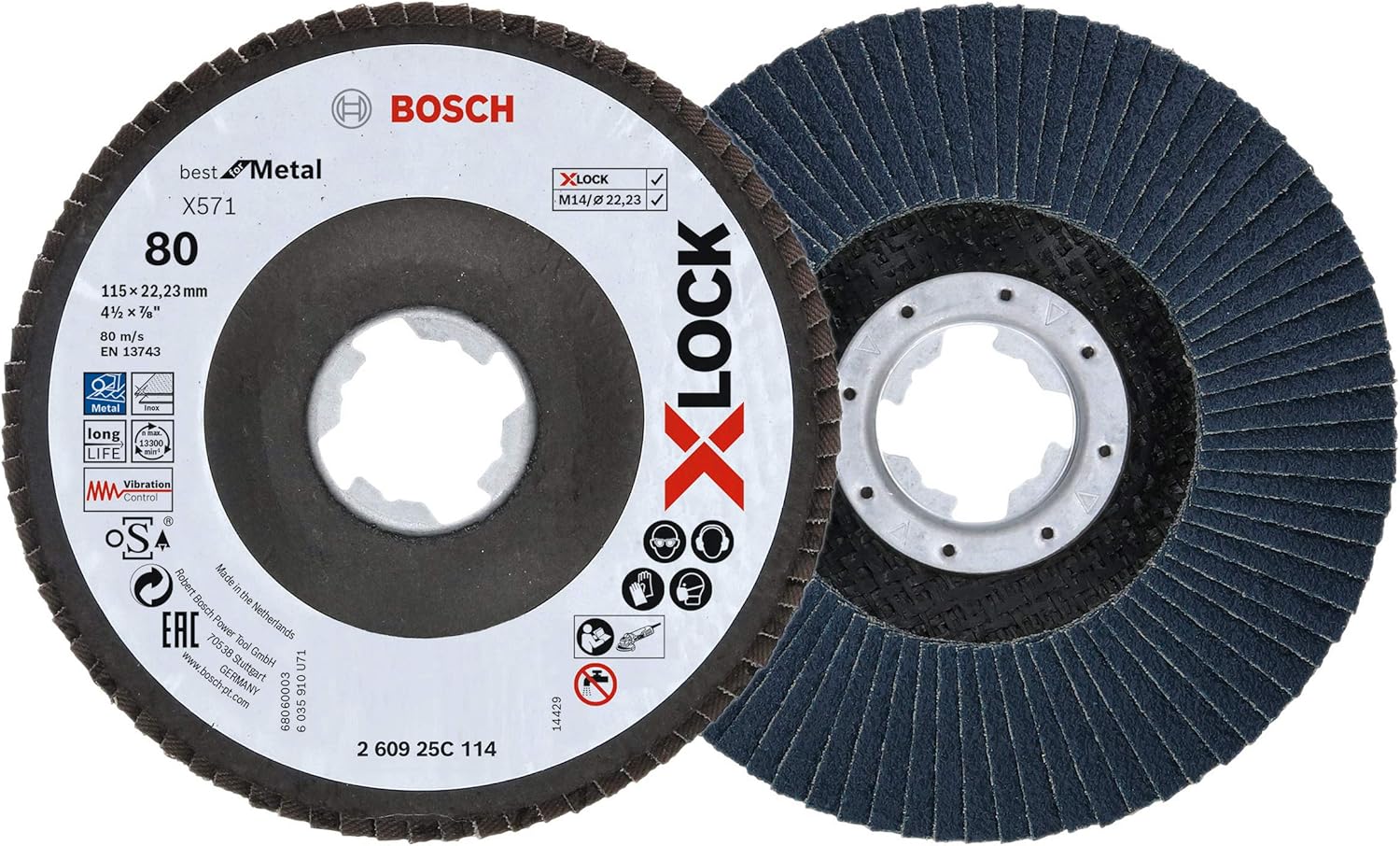 Bosch Professional 260925C114 Flap Disc (XLock, Ø 115 mm, grit Size