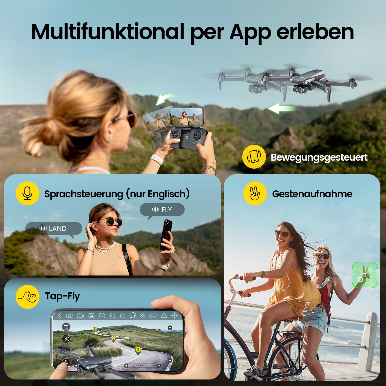 Holy Stone HS290 Drohne mit Kamera 1080P für Kinder & Anfänger | Optischer Fluss, Gesten Selfie, Tap Fly, Kriesflug, 3 Geschwindigkeitsstufen, 2 Akkus, Faltbares Design