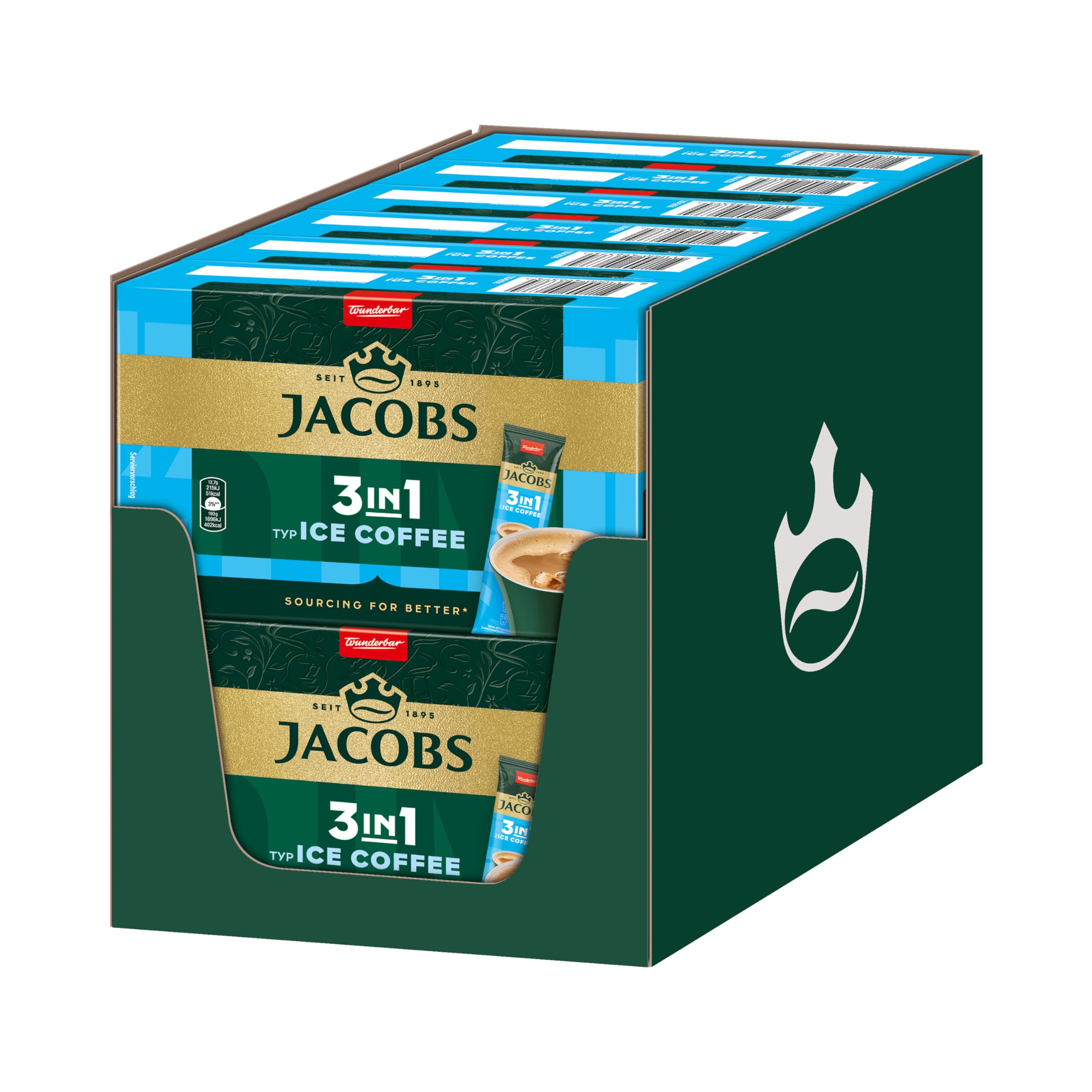 Jacobs 3in1 Ice Coffee, Instant Kaffee Sticks, löslicher Bohnenkaffee mit Creamer und Zucker, 12 x 10 Sticks, 120 Getränke