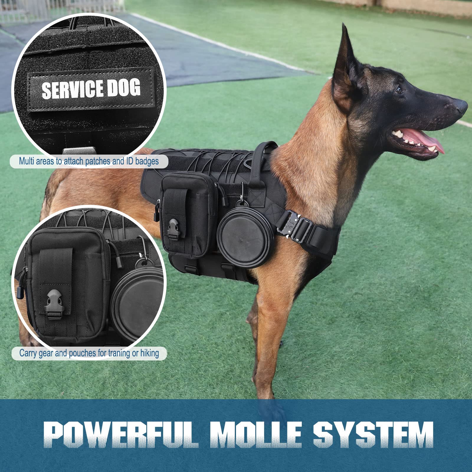 PETNANNY Arnés táctico para perro, arnés para perros de servicio, chaleco de apoyo emocional para perros medianos y grandes, chaleco ESA para perros sin tirones con gancho y bucle, chaleco Molle de