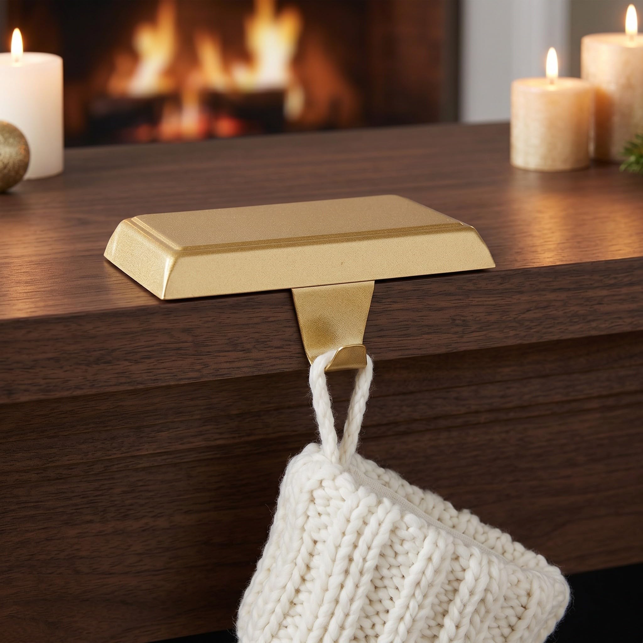 4 Pièces Porte-chaussette de Noël en Fer à Base Plate Dorée pour Cheminée