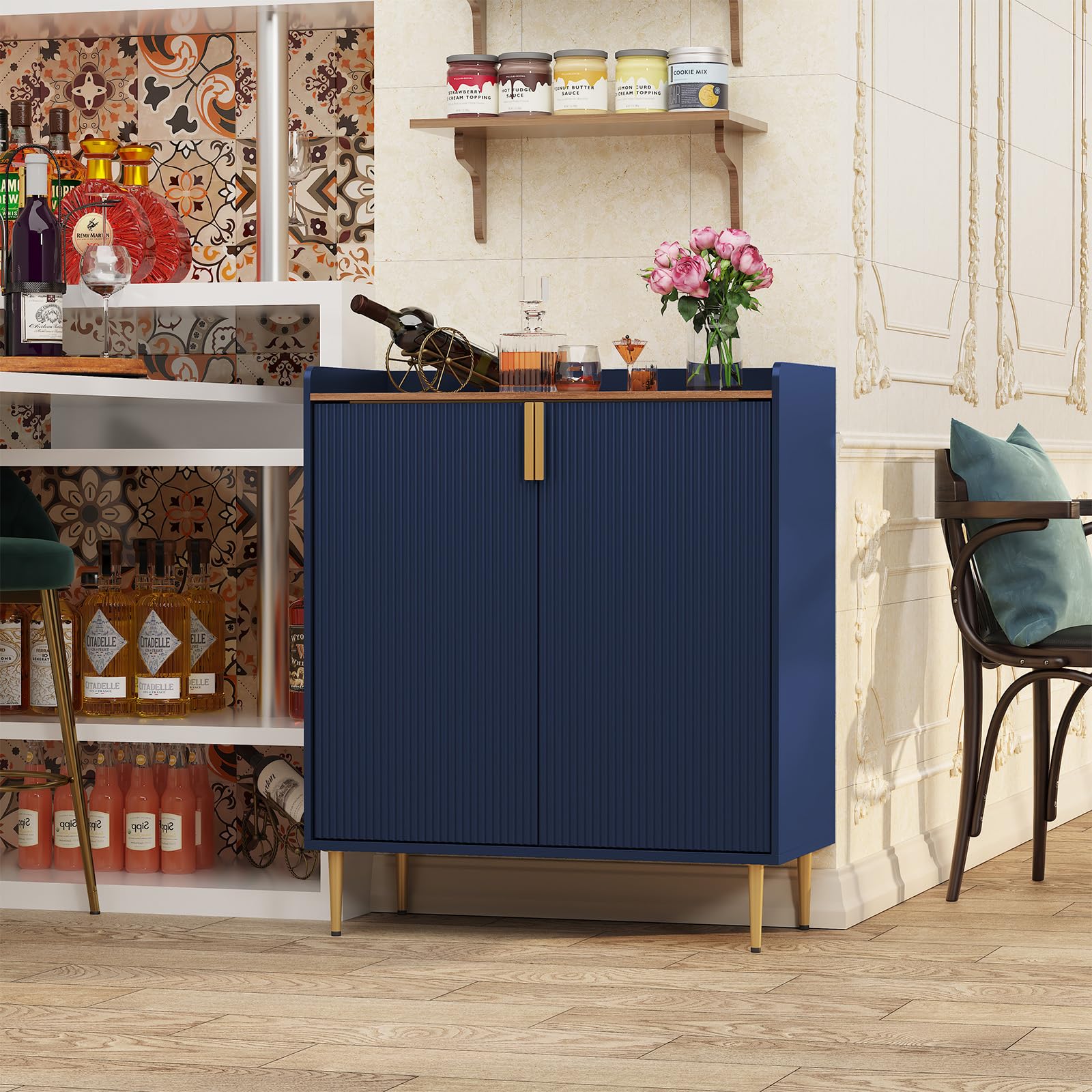 HOLTICO Credenza Moderna, Armadietto per Vino e Mobile per Caffè, Arredo Elegante Multifunzionale con Colori Esclusivi per Cucina, Sala da Pranzo e Soggiorno, Blu Scuro Elegante
