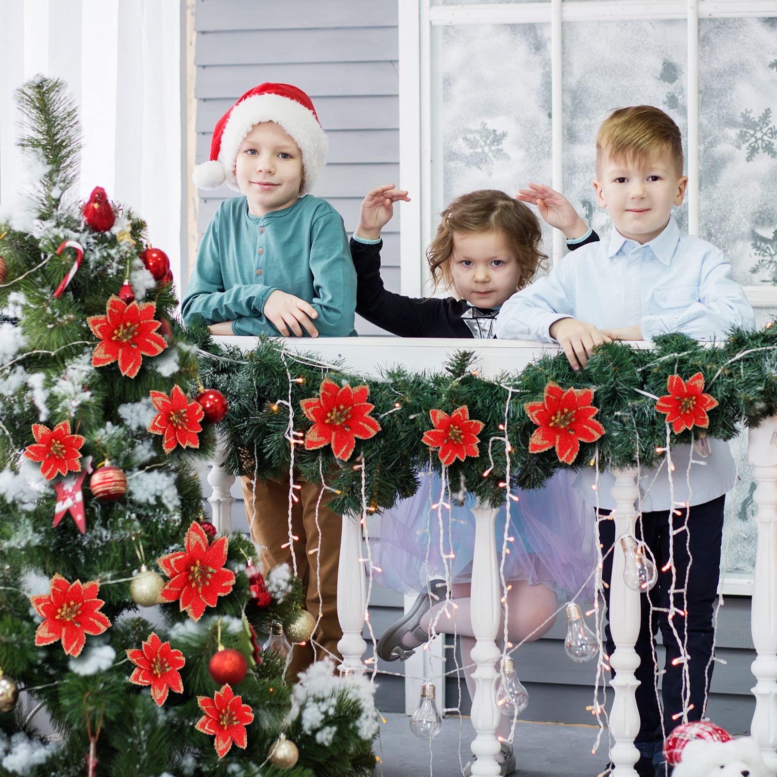 Amazon｜72個 クリスマス ポインセチア オーナメント ポインセチア 花