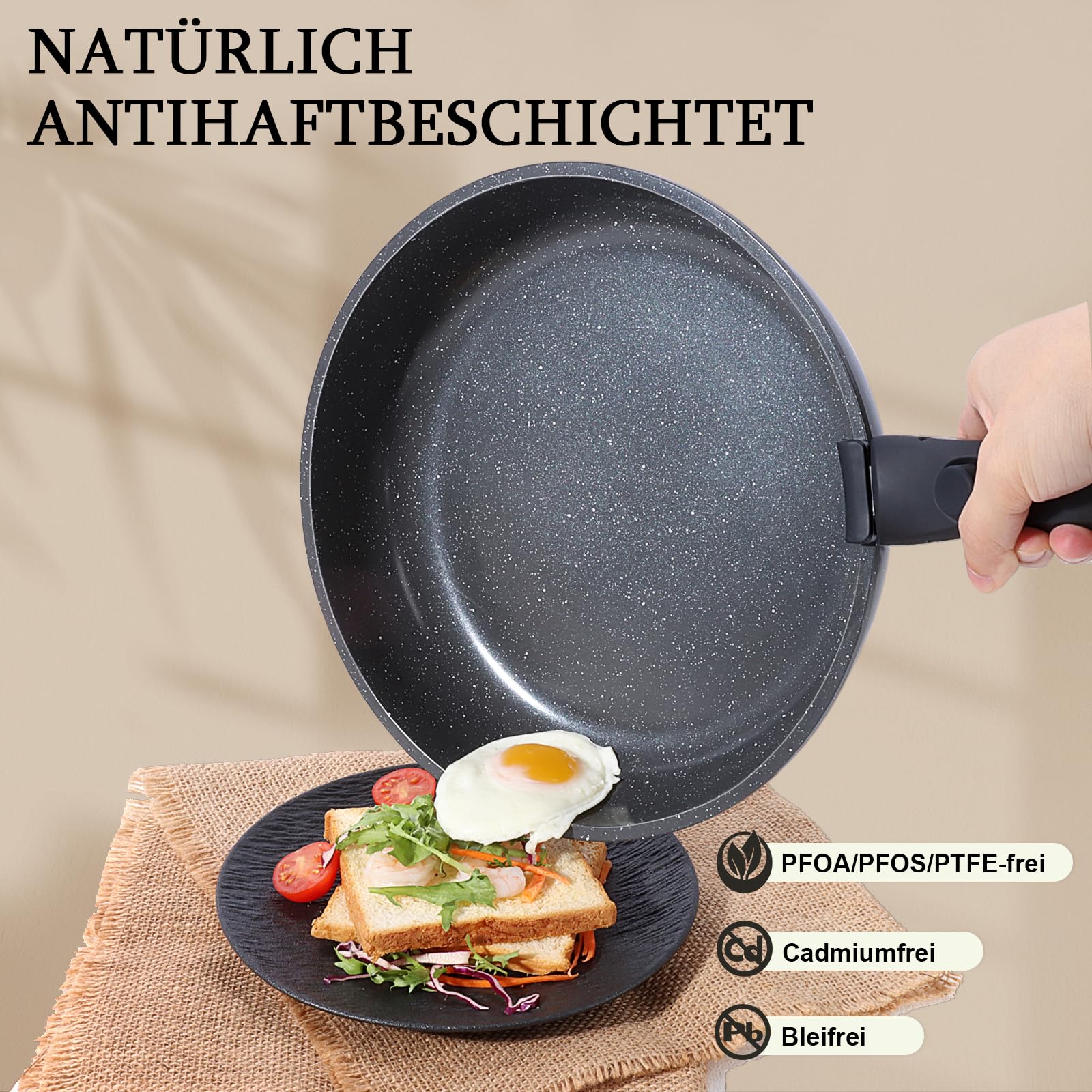 GiPP Set di Pentole e Padelle Ceramiche Antiaderenti 5 Pezzi con Manico Amovibile - Cucina Sana per Camper, Senza Tossine, Compatibile Induzione Forno Lavastoviglie