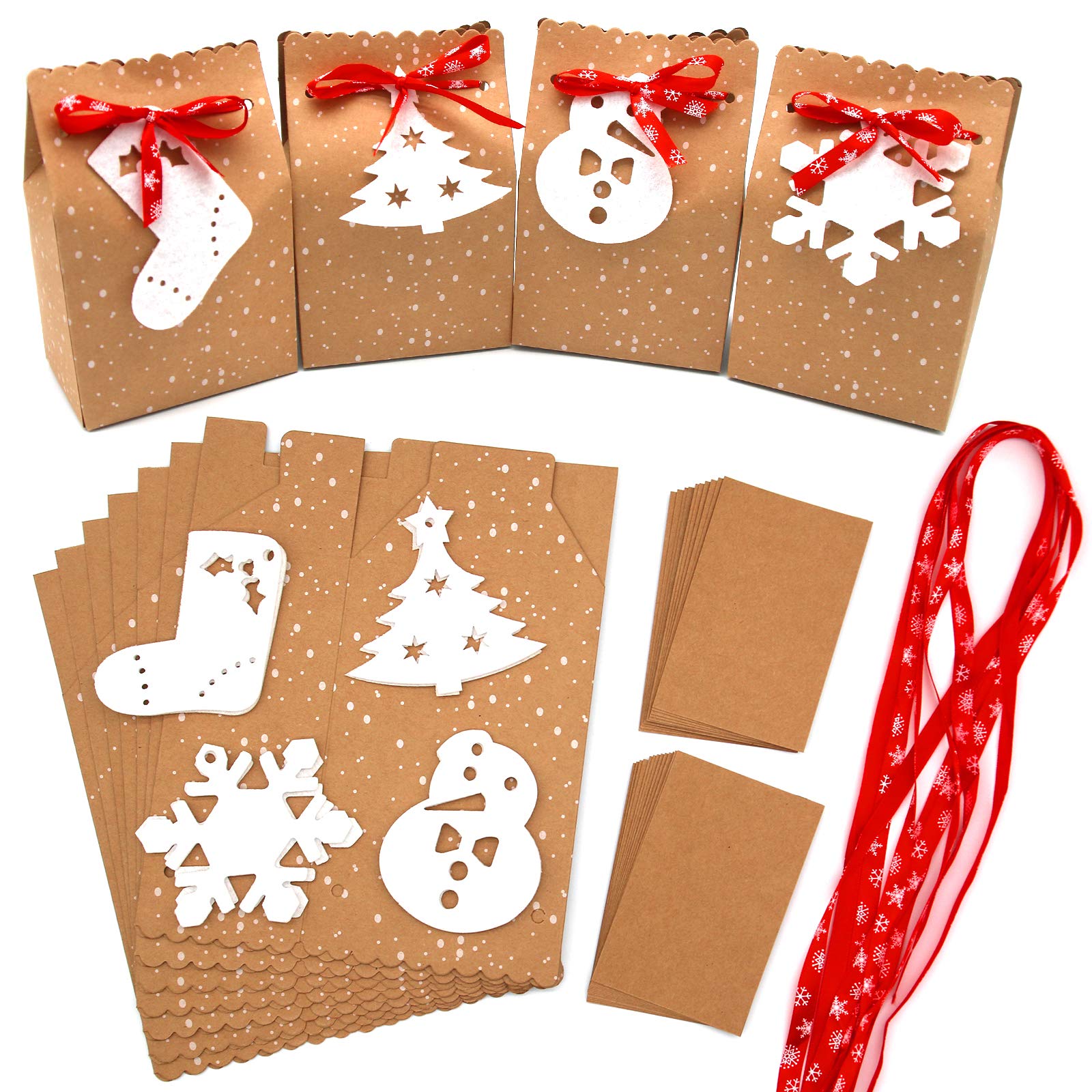 BETESSIN 24pcs Caja Chuches De Navidad, Bolsa Regalo Feliz Navidad 13x5,5x11,5cm, Cajita Dulces Chocolates Caramelos Galletas Detalle Para Fiesta De Navidad