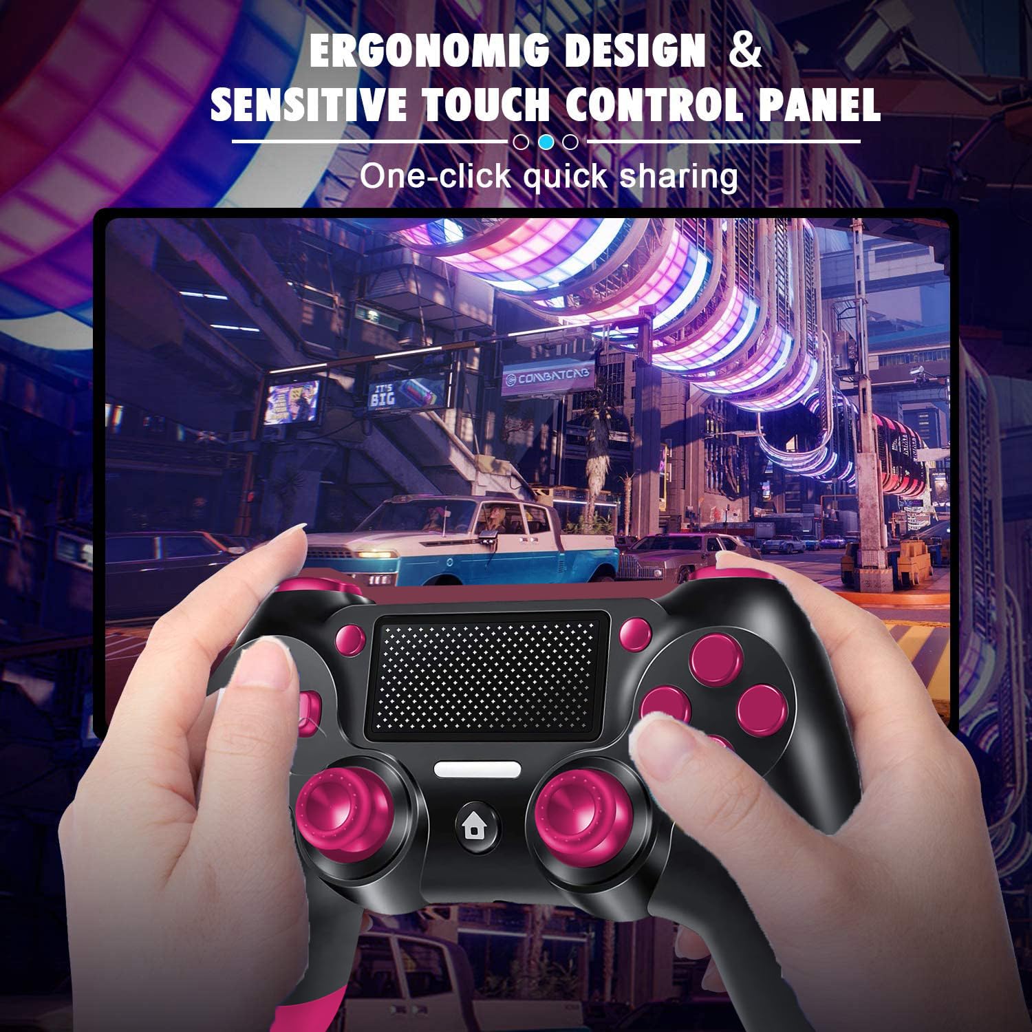 Manette sans Fil pour PS4, Contrôleur sans Fil Joystick pour PS4/Slim/Pro/PC, avec Six Axes, Vibration, Prise Audio, Pavé Tactile
