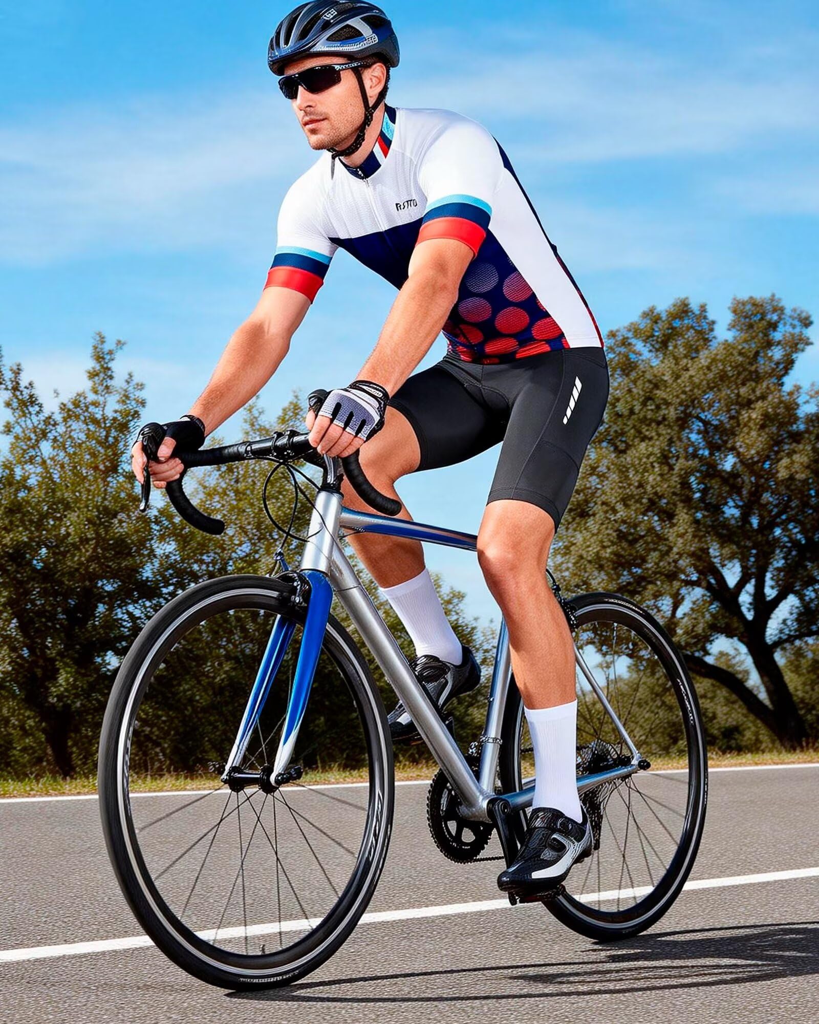 ROTTO Maillot Cyclisme Homme Respirant Tee Shirt Manche Courte Série de Lignes Simples