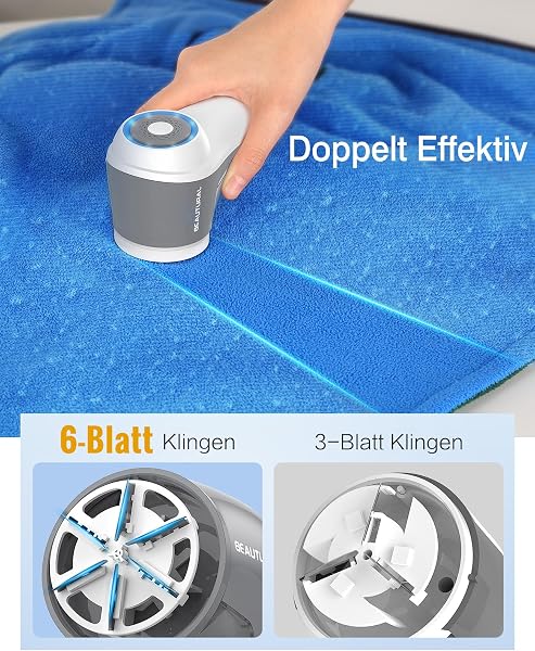 BEAUTURAL Lint Shaver, Rechargeable Electric Lint Remover, 6 Blades Wool Shaver with 9000 rpm, Powerful for Clothes, Upholstery, Blankets, Textiles - 4