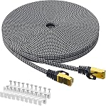 Cat 8 Ethernet Cable 30 FT, ARISKEEN 40Gbps 2000Mhz High Speed Cat8 Network LAN Patch Cord, Nylon Braided High Duty Shielded RJ45 Flat Internet Cable with 15 Clips for Indoor Outdoor - 30 Feet (Grey)