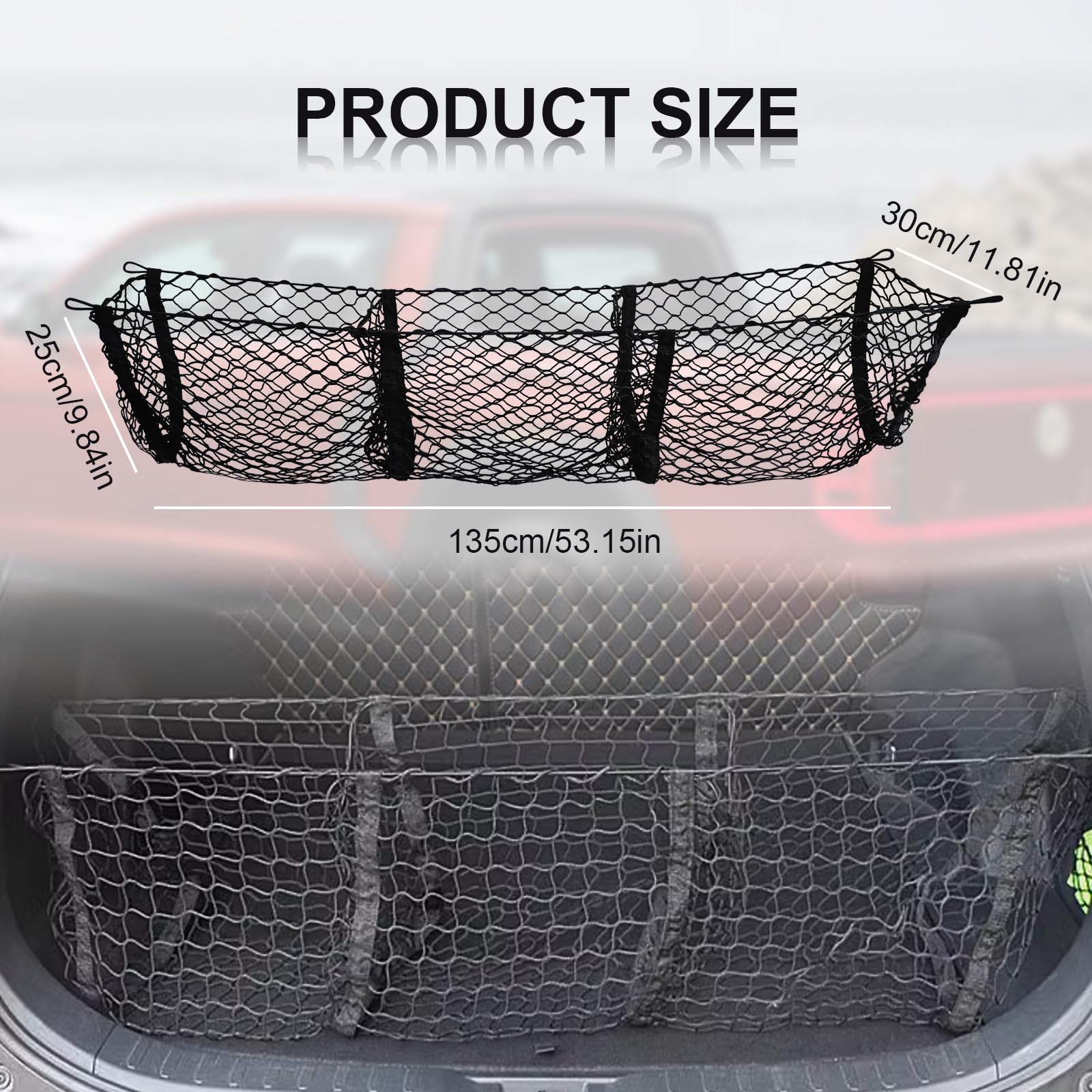 Filet de rangement à 3 poches compatible avec Ford, Dodge, GMC, Chevy Silverado, Toyota, Nissan, Honda, Lincoln et camionnette 134,6 x 30,5 x 25,4 cm
