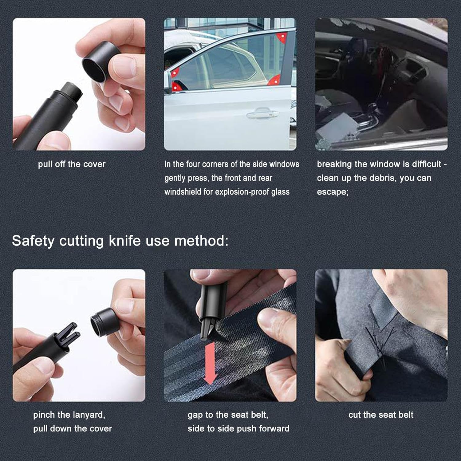 Window Breaker Seatbelt Cutter, Car Window Hammer – Rescue Escape Tool, Vehicle Safety Product,Grau