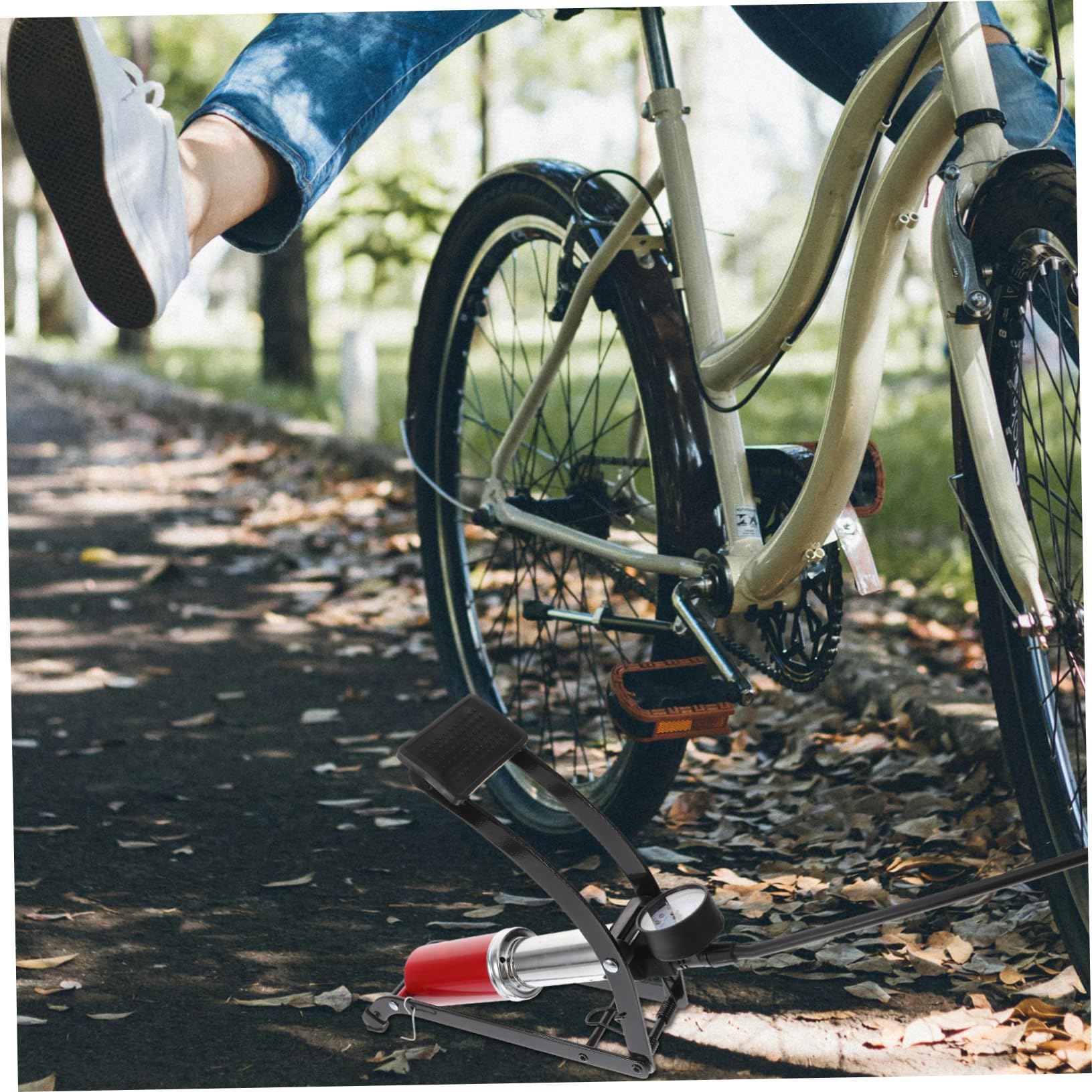 Bomba de Inflado para Ruedas de Bicicleta y Balón, Ligera y Compacta de Hierro Pedal para Alta Presión y Uso Doméstico