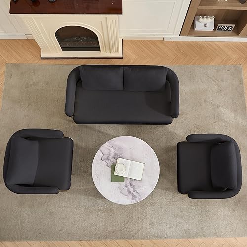 Miniatura 4 de Sofá de dos plazas y 2 sillas de acento, sofá cómodo, sillas de acento modernas para sala de estar con patas doradas, sillones de lectura tapizados