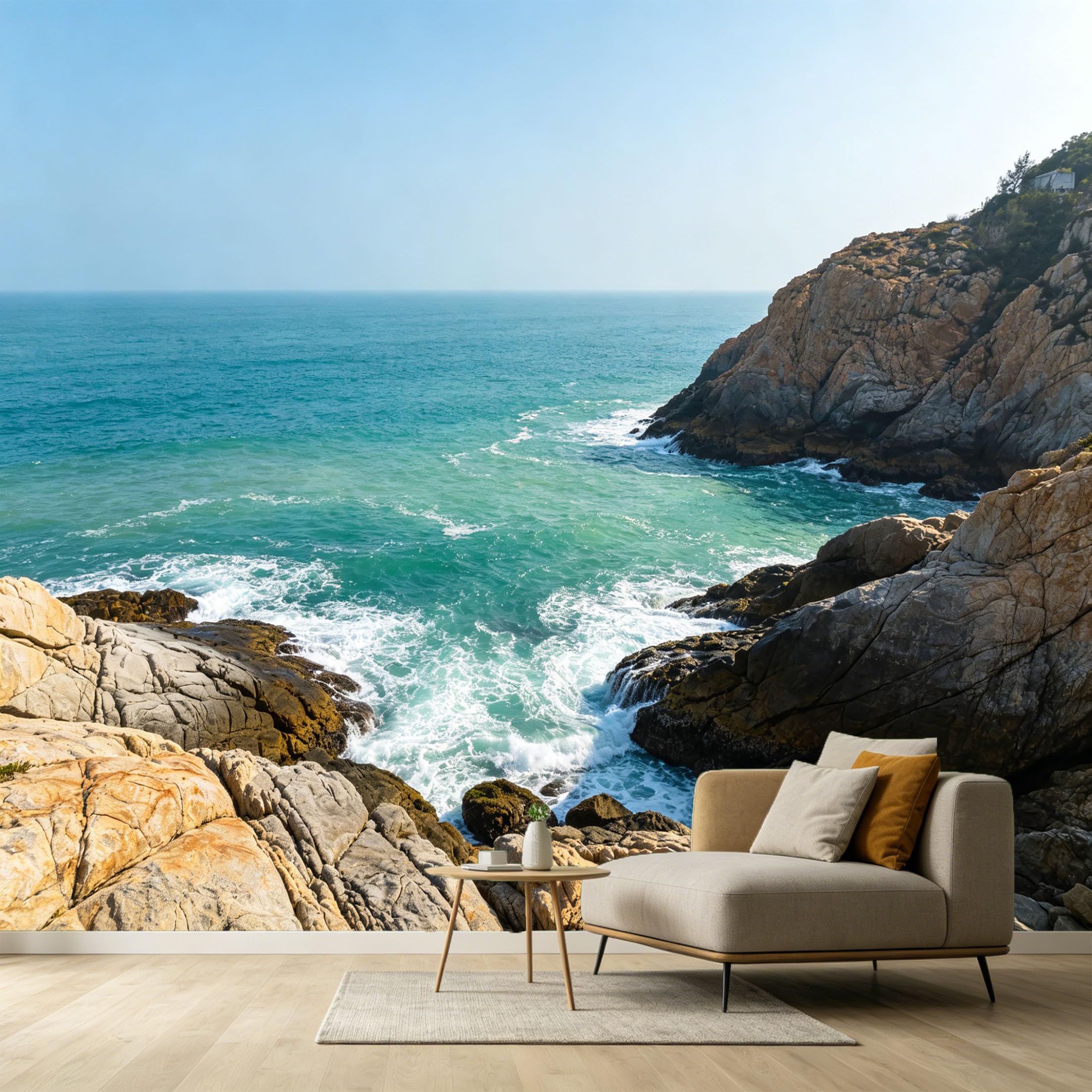 Custom Size Wall Murals Coastal Marine Landscape Ocean Sea Waves Rocky Shoreline SelfAdhesive Wall Fabric Removable Large Wallpaper for Photo Living Room