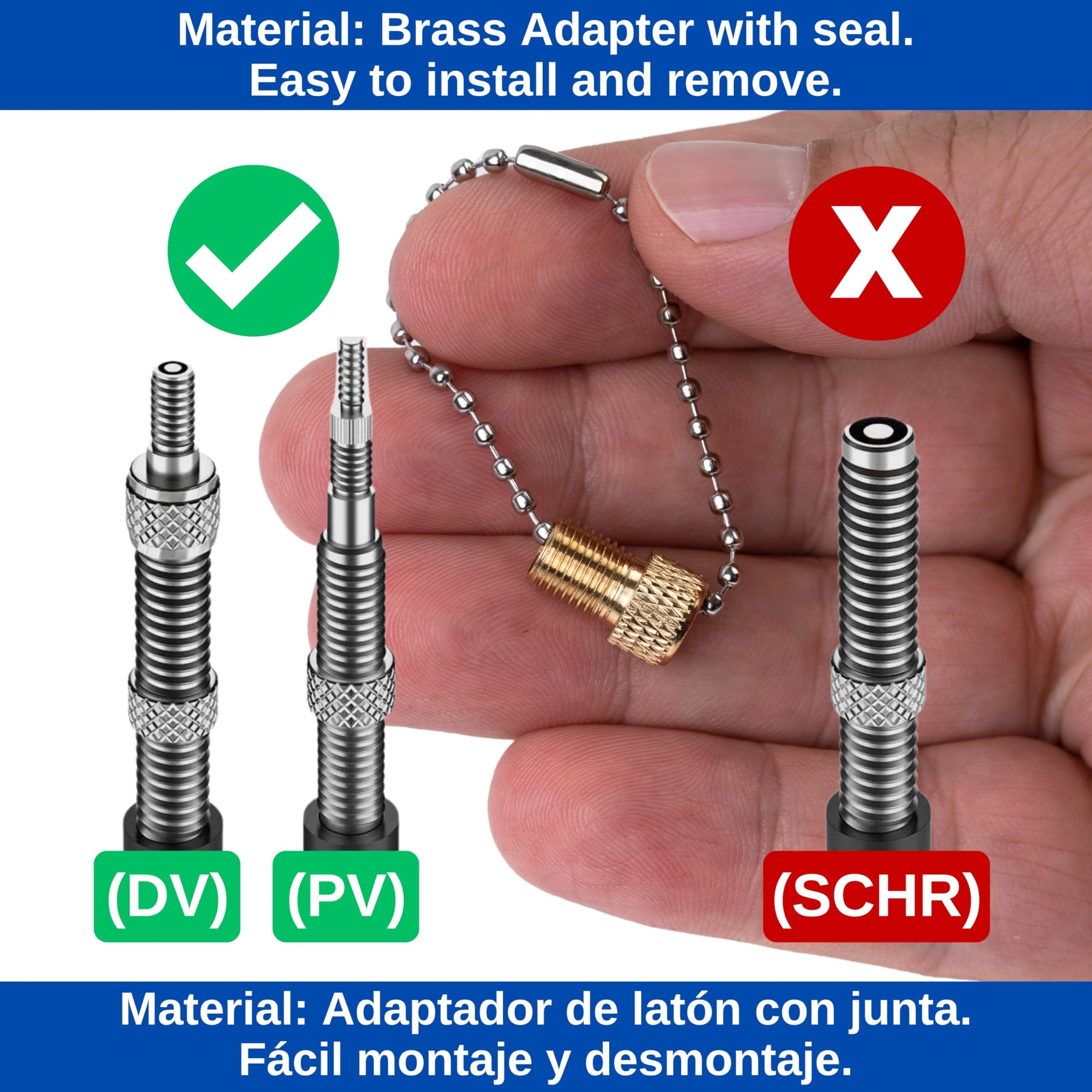 Adattatore valvola per bicicletta, 2 pezzi - DV SV Dunlop / valvola francese su valvola auto AV - con anello di tenuta
