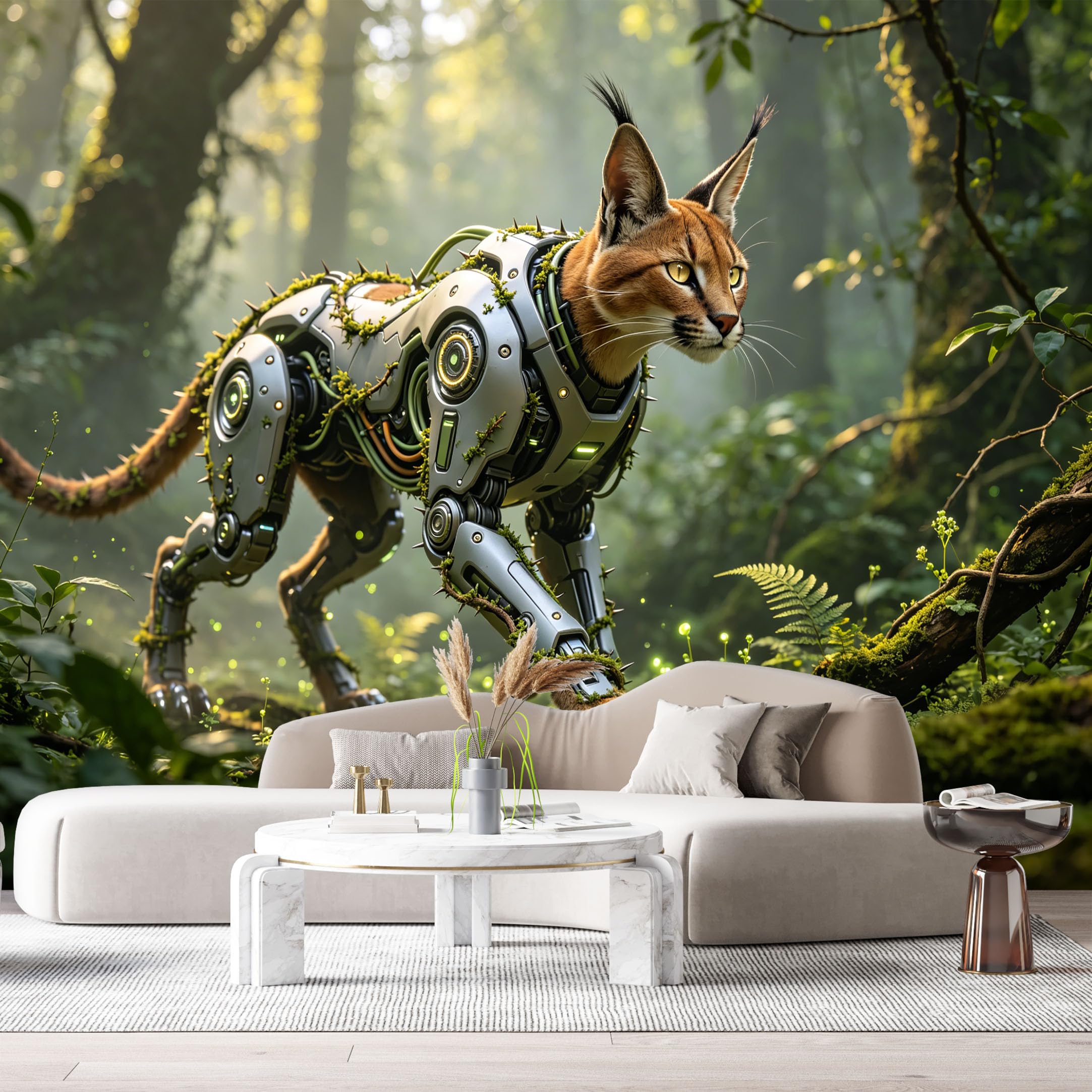Custom Size Wall Mural Biomechanical Lynx Mech Jungle Future Armor 3D SciFi Nature Fusion SelfAdhesive Art Prints Removable Large Wallpaper Esports Room Game Room Tenant Room Studio