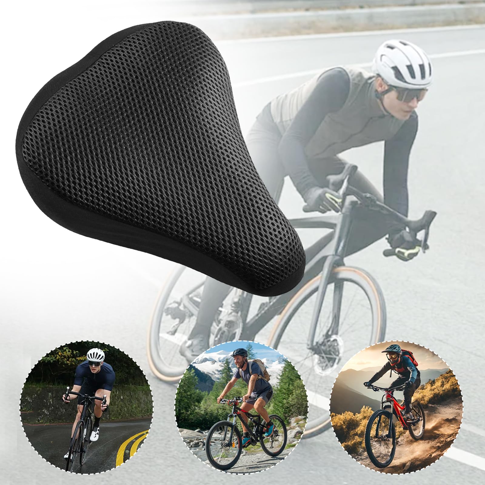 Coprisella per bicicletta, 23 x 20 cm, rivestimento per sella imbottito in spugna, cuscino universale per bicicletta, morbido e traspirante, per la maggior parte delle biciclette come bici da corsa
