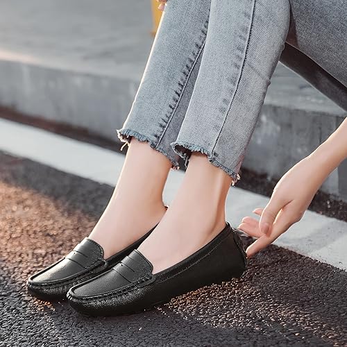 Vista 5 de BEAUSEEN Mocasines de cuero genuino para mujer, mocasines clásicos para conducir, mocasines casuales sin cordones cómodos para mujer
