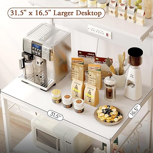 Miniatura 59 de SUPERJARE - Estante de cocina con toma de corriente de 4 niveles, soporte de microondas de cocina con 6 ganchos en forma de S, estante de Marrón