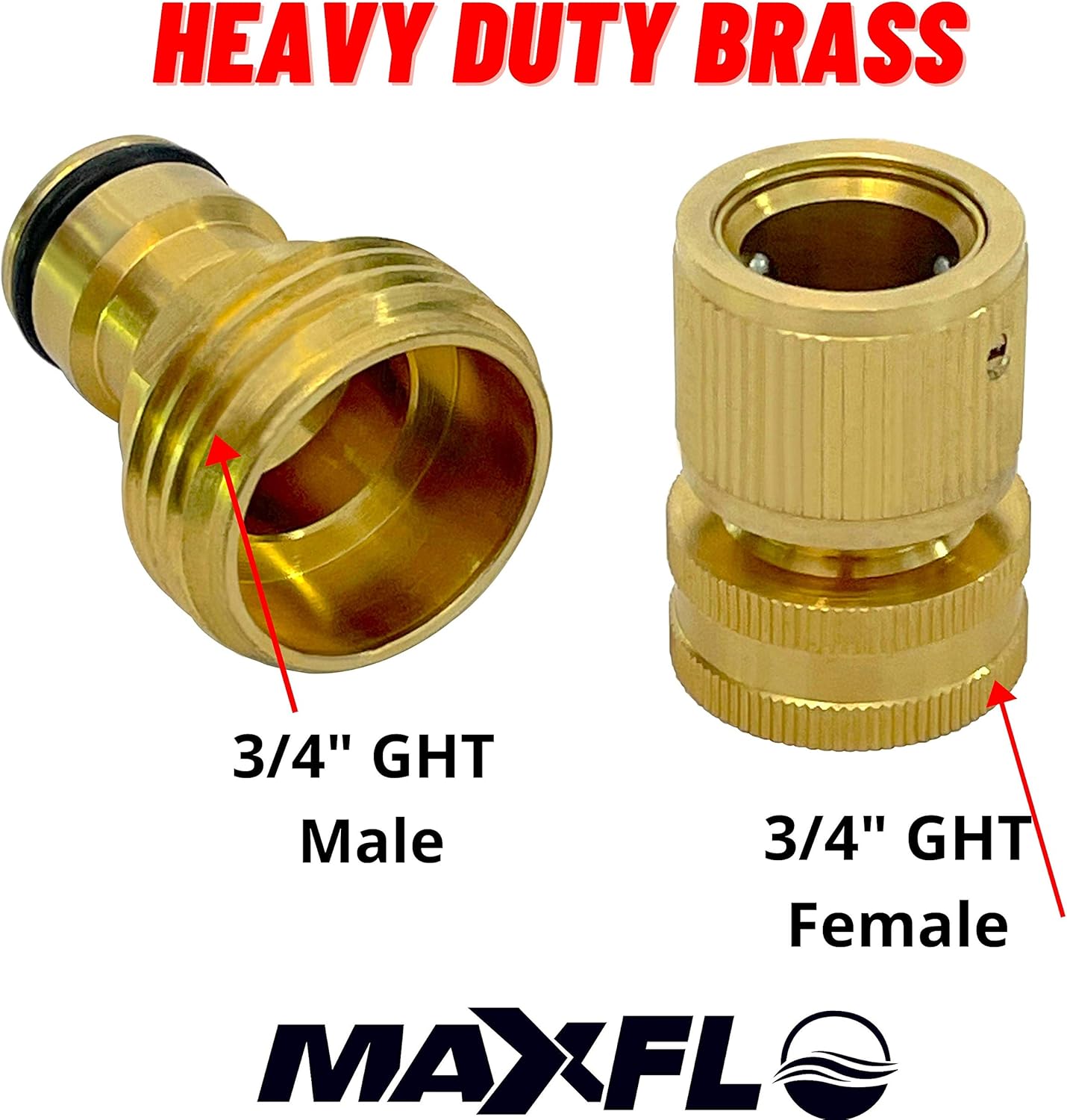 MAXFLO Garden Hose Quick Connect Garden Hose Fittings [2 Pack] Solid Brass Water Hose Quick Connect Fittings Quick Connector | Water Hose Connectors 3/4 inch GHT | Hose Couplers Quick Disconnect : Patio, Lawn & Garden