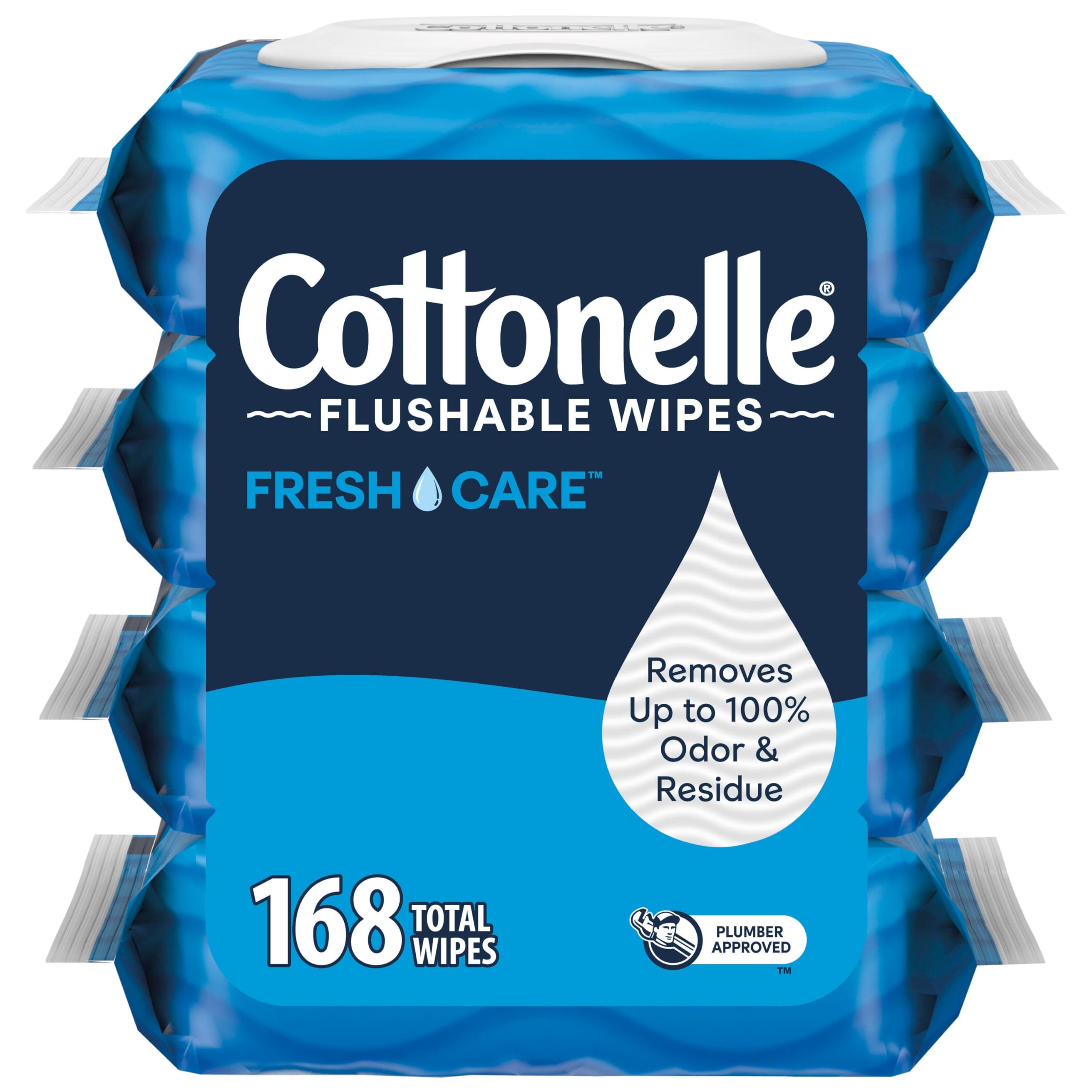 Cottonelle Fresh Care Flushable Wet Wipes Adult Wet Wipes 4 Flip-Top Packs 42 Wipes Per Pack 168 Total