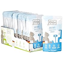 MjAMjAM – cibo umido premium per gatti – Quetschie – tenera anatra e pollame con deliziose carote, confezione da 12 (12 x 125 g), senza cereali con carne extra