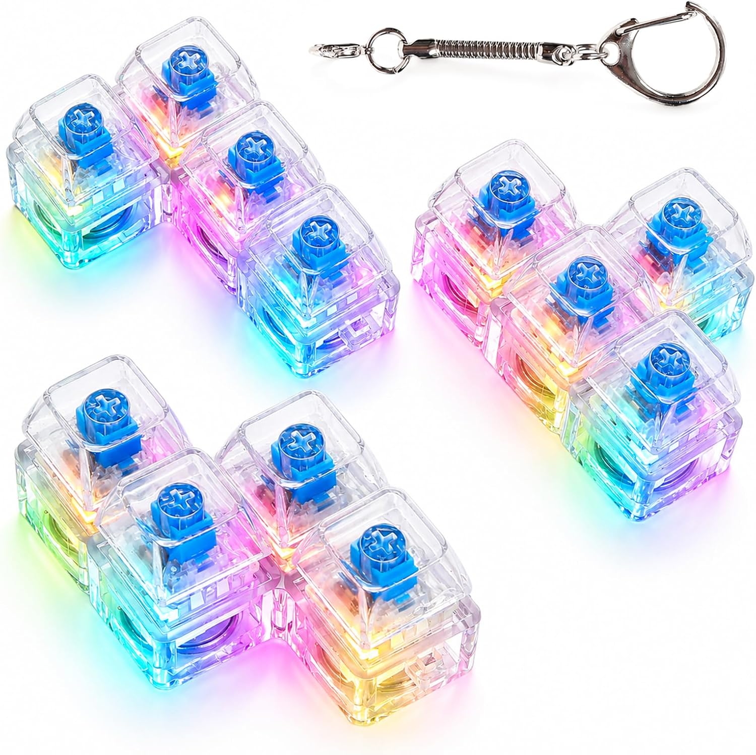 3 PCS Keyboard Fidget Toy Keyboard Fidget Keychain with LED Light Adult Fidget Toys Keyboard Decompression Button Clicker Fidget Toys for Adults Kids Anti-Anxiety ADHD Sensory Tool with Lanyard