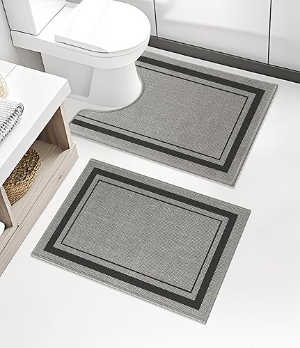 Miniatura 33 de chakme Juego de 2 alfombras de baño ultrafinas, absorbentes, antideslizantes, lavables a máquina, color beige oscuro, 17 x 24 pulgadas + tapete para