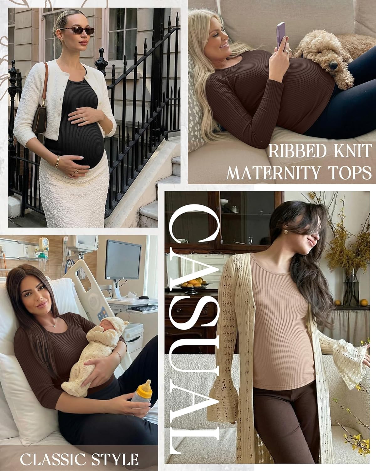 Neer 3 Pack Women's 3/4 Sleeve Maternity Shirts Ribbed Pregnancy Work Tops Quarter Sleeve Round Neck Maternity Clothes - Image 5