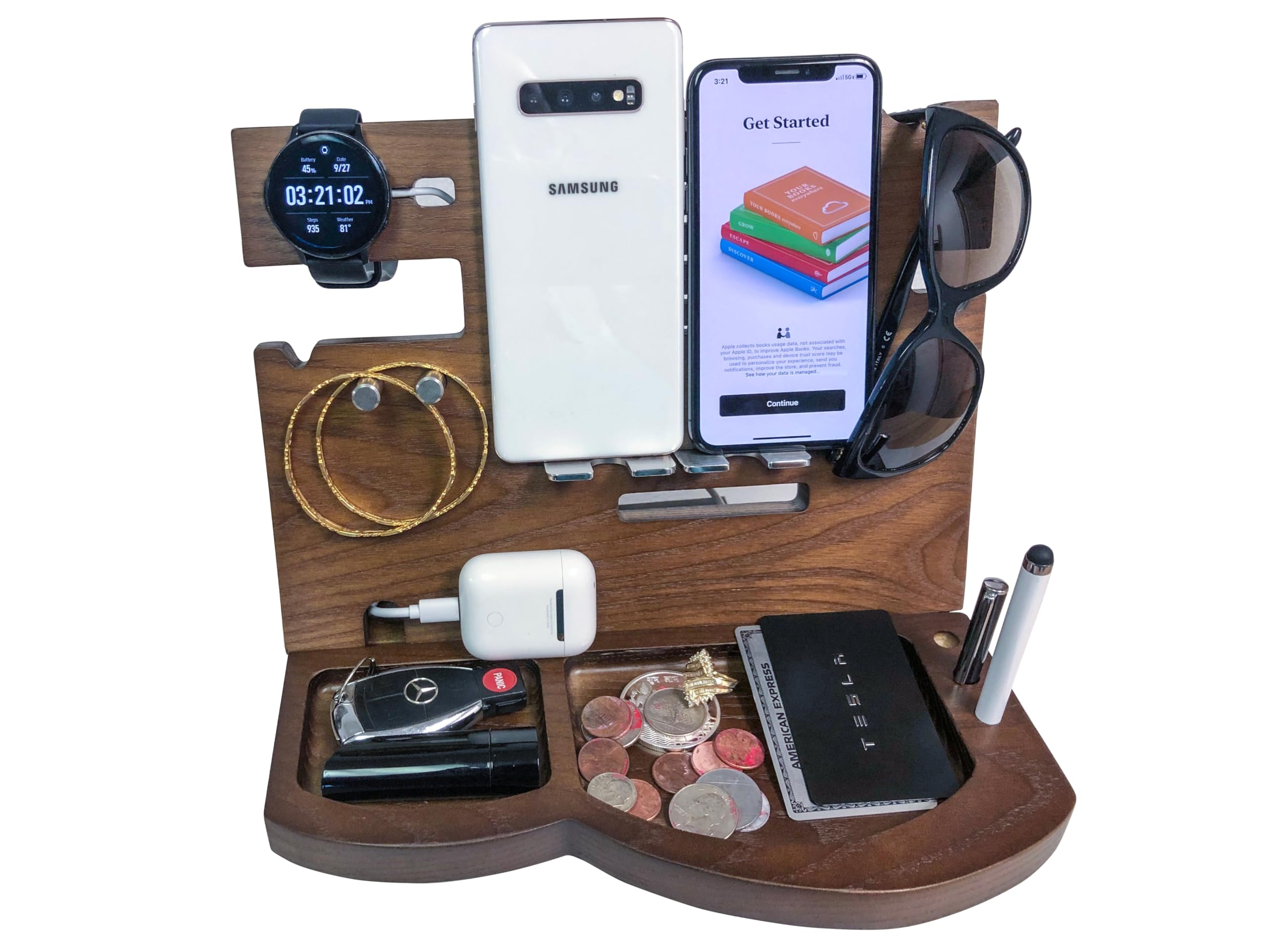 She’ll Love Stylish Wood Charging Dock for Women – Keeps Jewelry, Phone & Accessories Neat – Great Gift for Mom or Wife