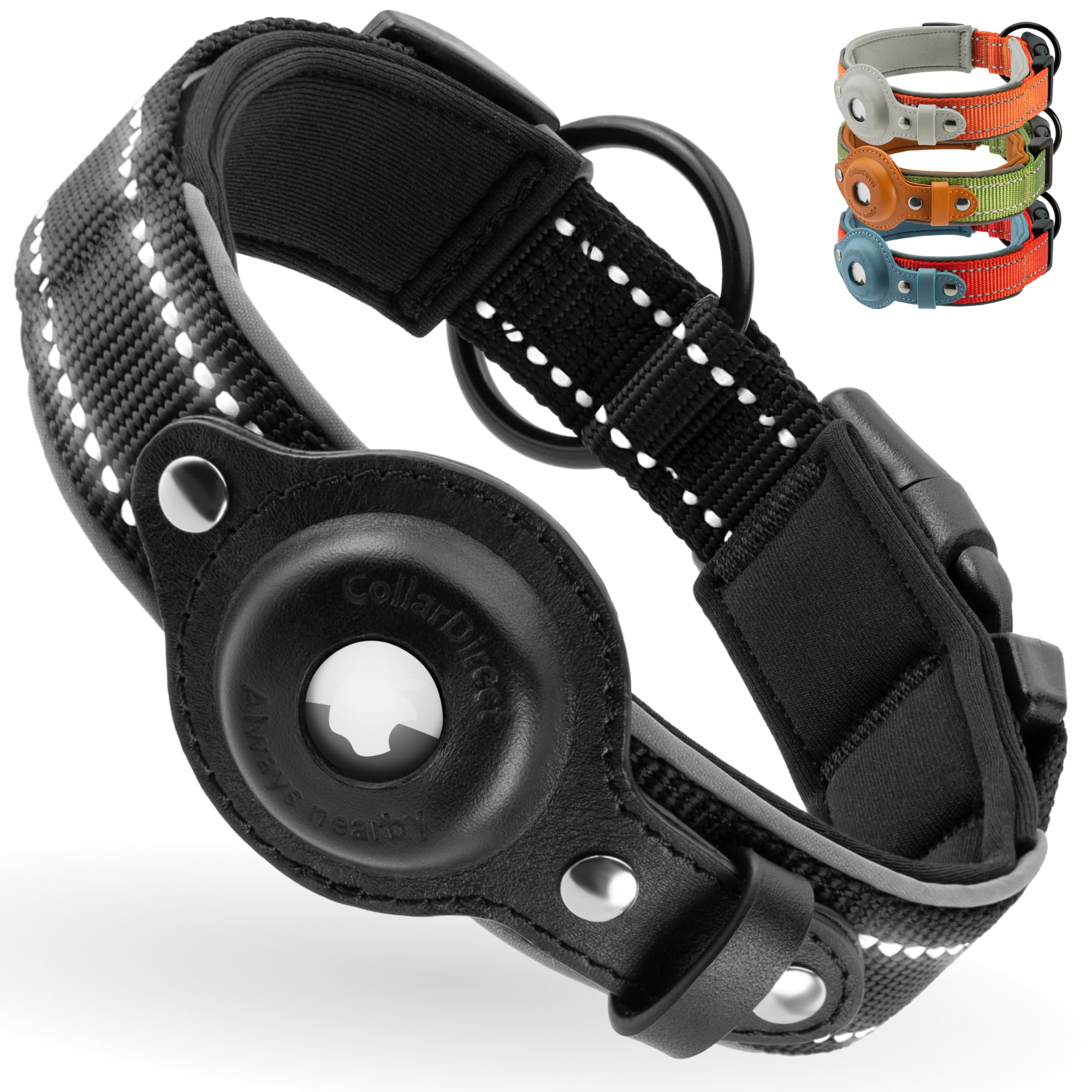 Airtag Collar de Perro con Etiqueta de Aire Directo, Collar de Perro Reflectante para Apple Air Tag para Perros Grandes, Medianos y Pequeños, Negro, Talla S