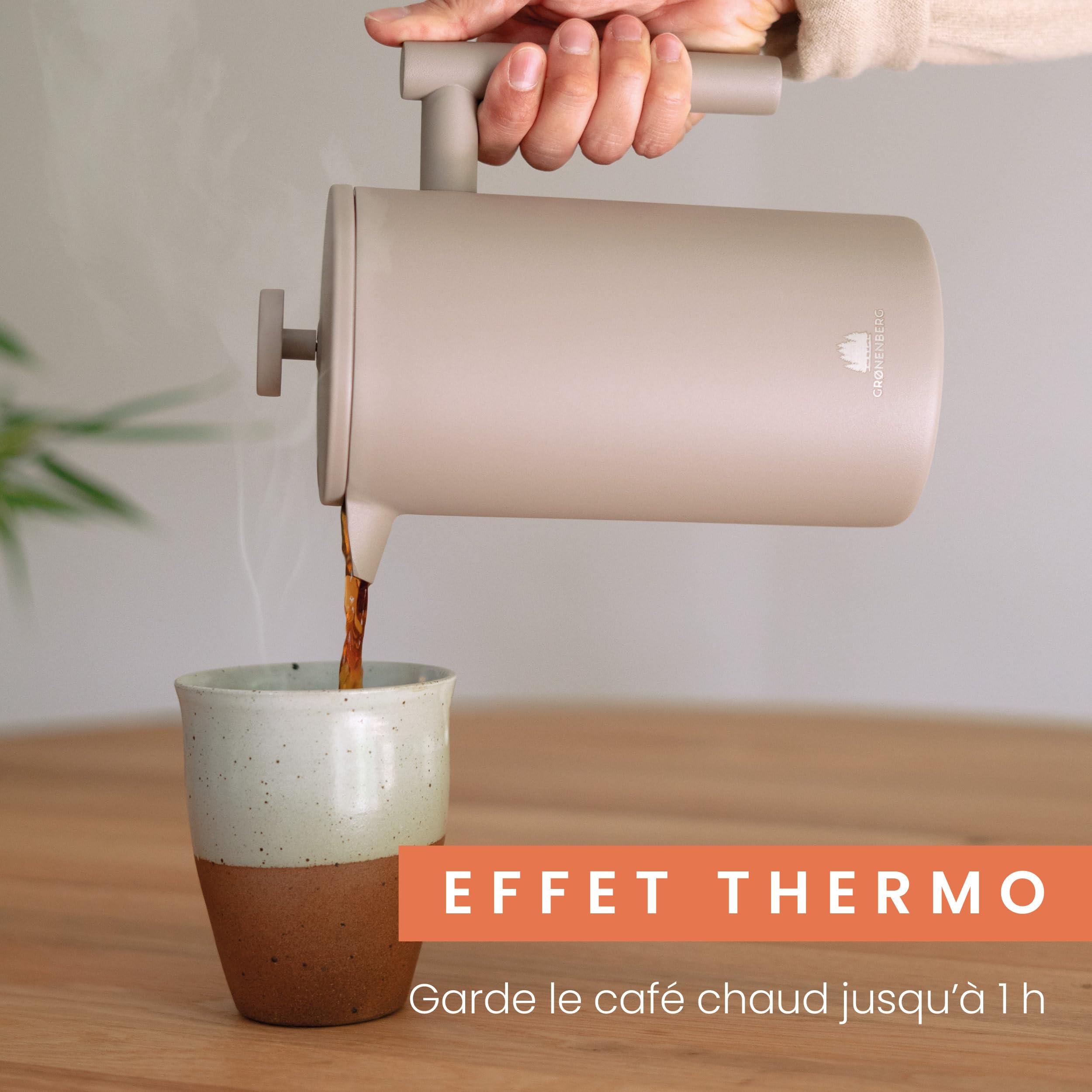 Groenenberg Cafetière à piston colorée | French Press avec filtres de rechange | 0,6 ou 1 litre | Cafetière a Piston en acier (inox) (Earth, 1000 ml)