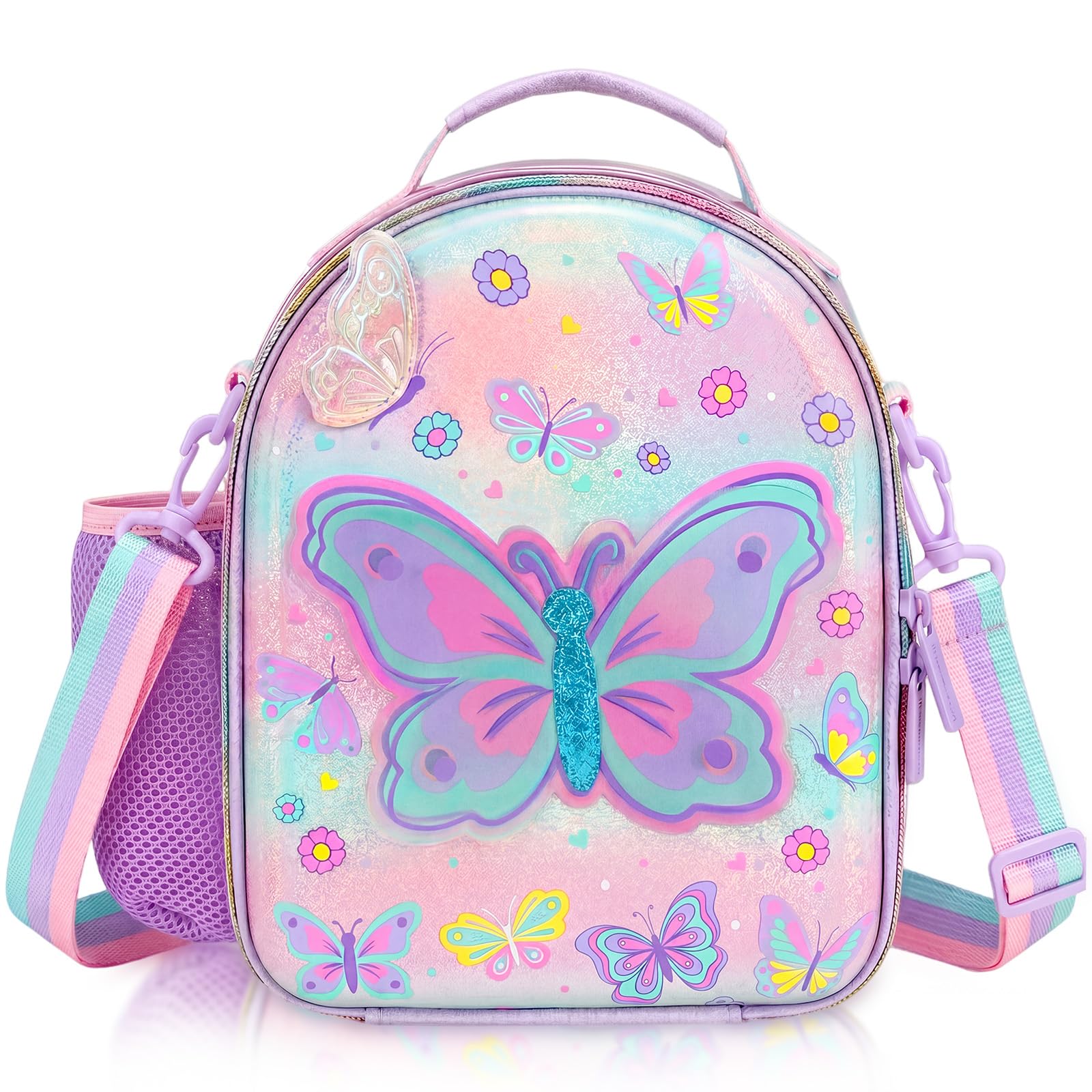 PinkSheep Kids Lunch Bag, Double Decker Cooler Insulated Lunch Bag, EVA Large Tote for Boys, Girls, Women Daycare and School with Adjustable Strap (Butterfly)