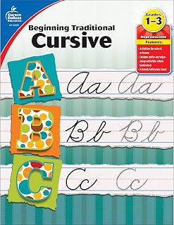 Carson Dellosa Beginning Traditional Cursive Workbook Grades 1-3: Dry Erase Tracing Letters, Numbers, Homeschool Curriculum
