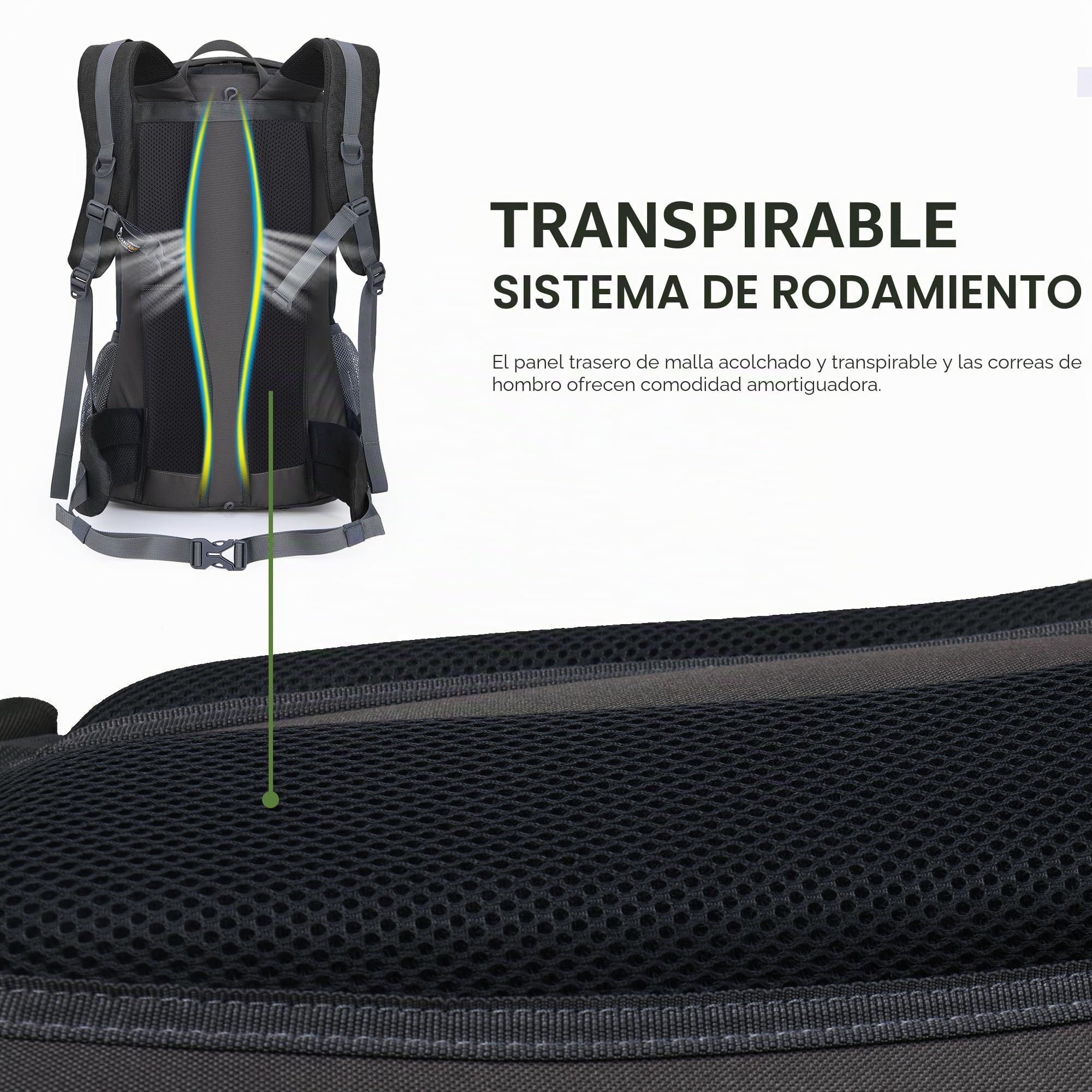 MOUNTAINTOP Mochilas Senderismo 40 litros Mujer Hombre Mochila de Trekking Mochila Montaña al Aire Libre Impermeable para Viaje Acampadas 33x22x55 cm