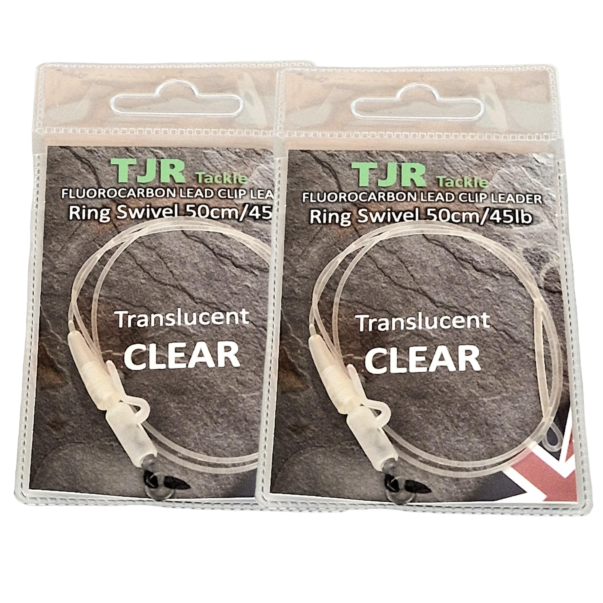 Twin pack 50cm fluorocarbon carp Leaders Carp safety lead Clips Ring swivels (Clear), Transparent