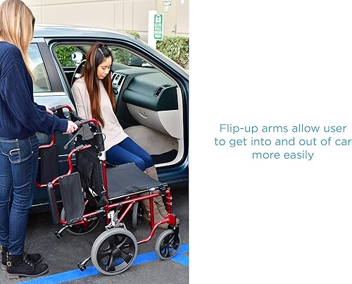 Miniatura 2 de Silla de transporte ligero Nova 352 con brazos de mesa desmontables frenos manuales y 12 pulgadas ruedas traseras 19 pulgadas 352R 19 Rojo 1 1