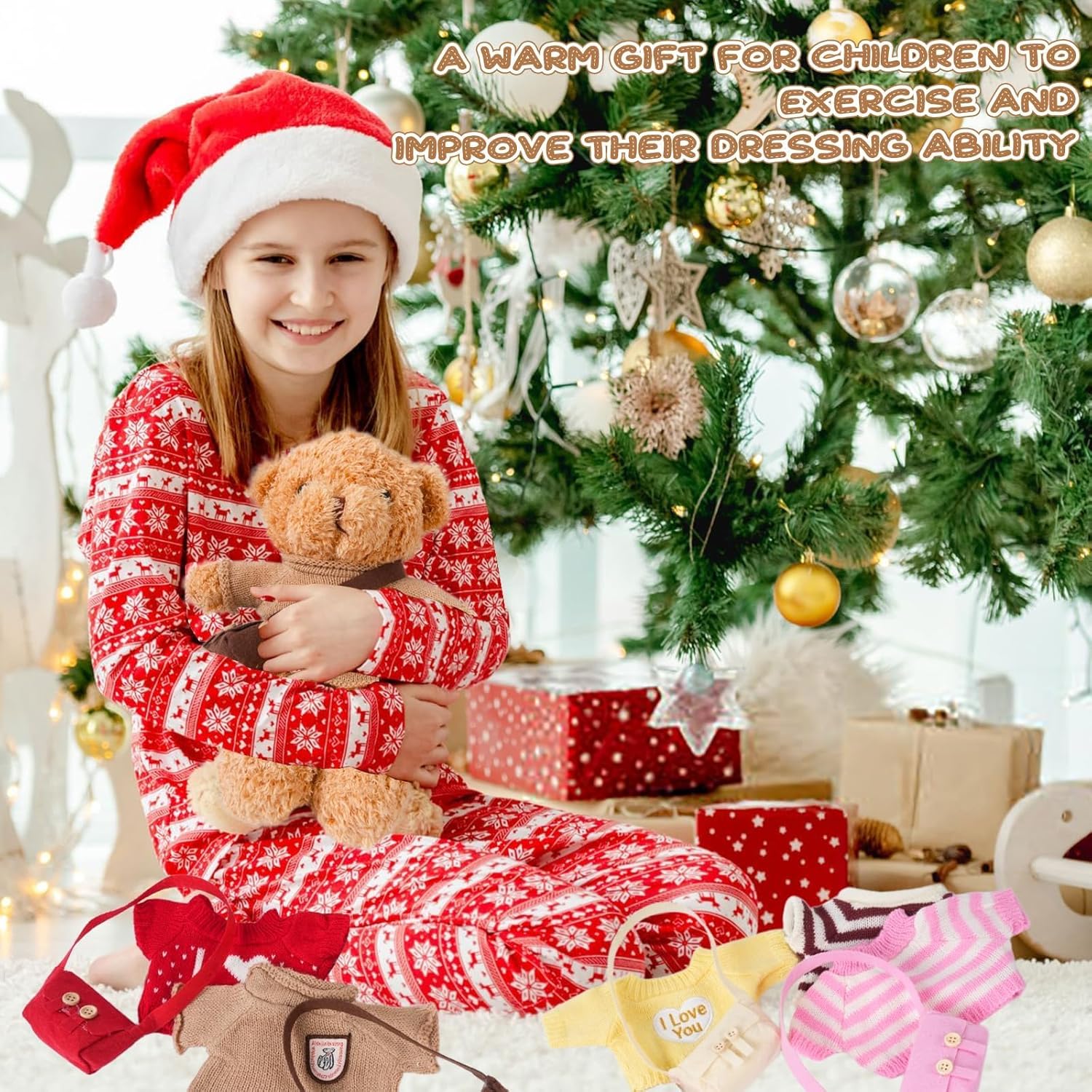 16 Pcs Bear Clothes Outfits Fit 10-12 Inches Animal Plush Including 8 Sweaters and 8 Bags Cute Stuffed Animal Doll Accessories