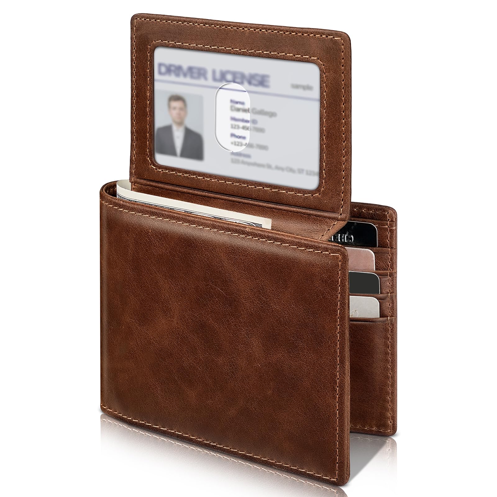 Artpaxy Mens Wallet Genuine Leather Bifold RFID Blocking Wallet for Men with 2 ID Windows 12 Card Holders 2 cash pockets 1 Gift Box
