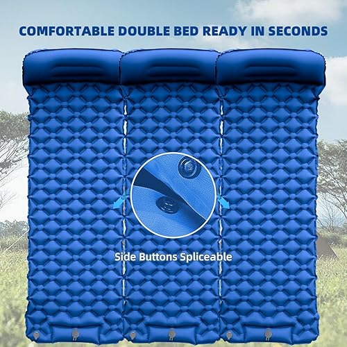 Miniatura 5 de Colchoneta inflable para dormir con almohada para campamento, inflado rápido, ultraligero y duradero, compacto, a prueba de humedad, colchón de aire