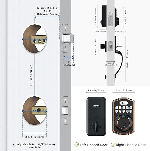 Miniatura 7 de IXTECH Juego de cerraduras de puerta con huellas dactilares, cerrojo de seguridad para puerta de entrada sin llave con mango y 2 llaves, bloqueo