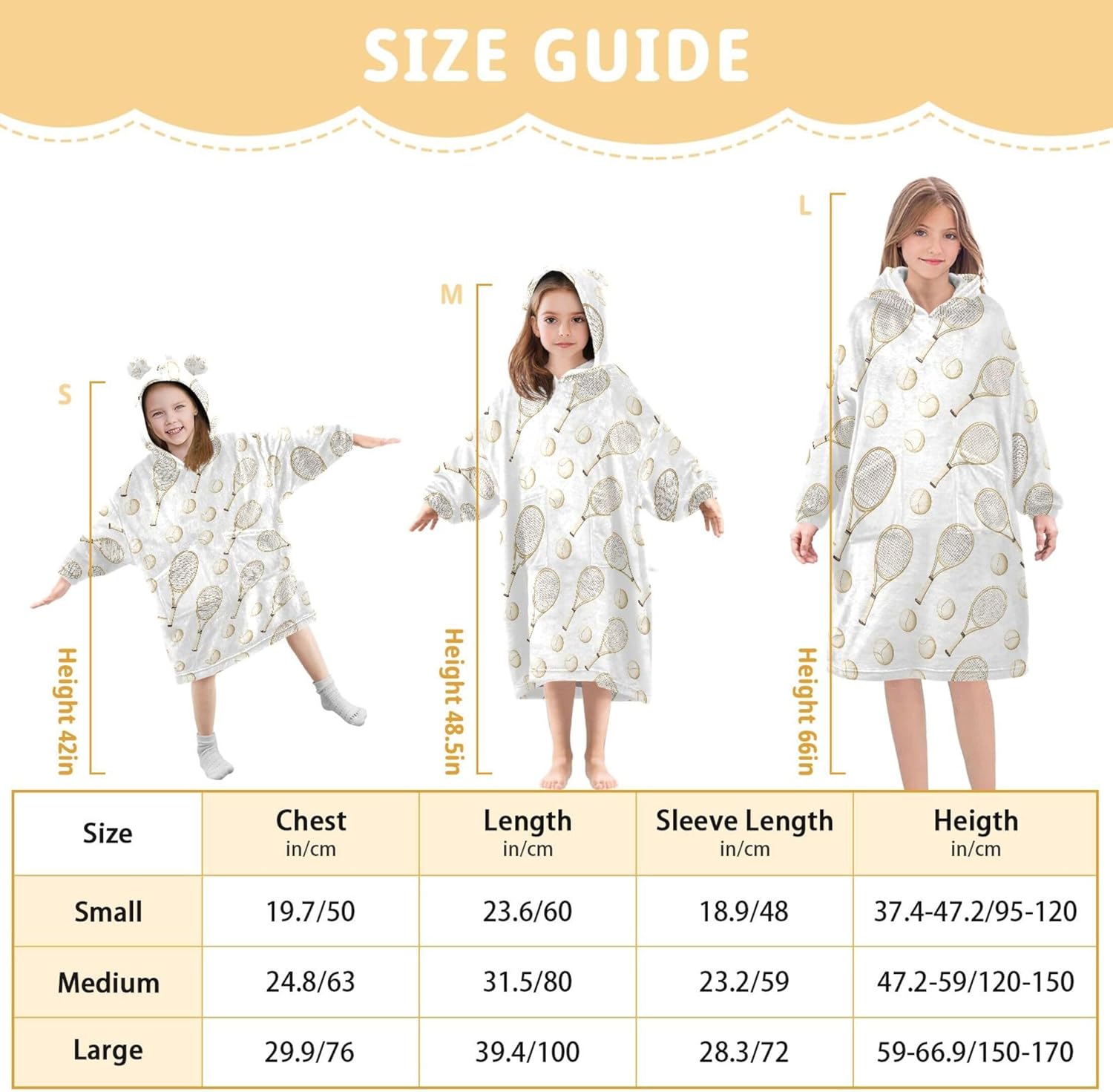 Tennis Racket Sport Kids Wearable Blanket Hoodie with Pocket and Sleeves for Toddlers, Cute Hoodies Girls B0403696
