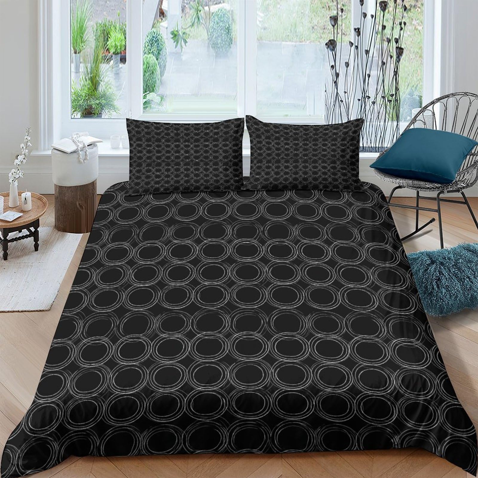 Ctjqhvkz Style-9 3D Printed Geometric Circle Black Fitted Sheet Microfiber Non Slip Mattress Cover Bedroom Modern Decor Single（135X200cm）