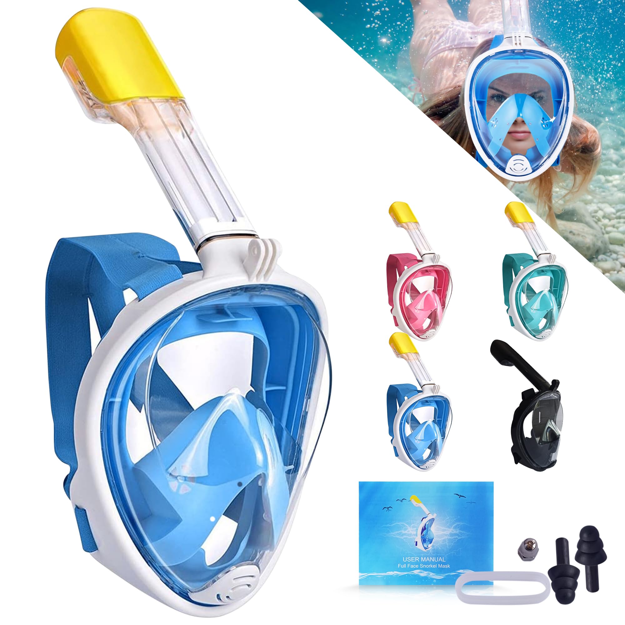 Máscara Snorkel, Empresa Nacional, Gafas Buceo, visión 180º, antivaho, Soporte Camara Deportiva Go Pro o Similar, Doble Canal de Aire, máscara Buceo