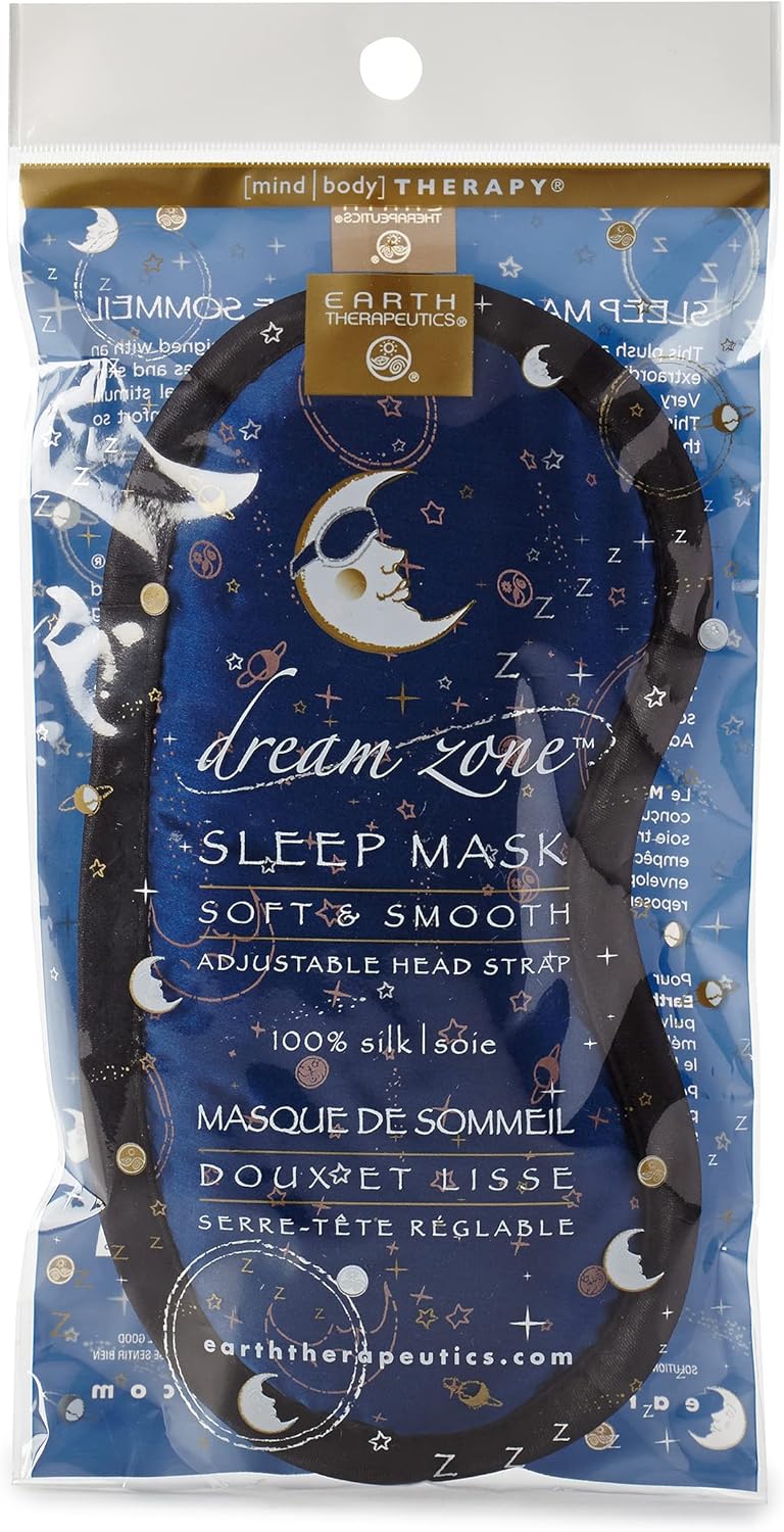 Earth Therapeutics Dream Zone Sleep Mask - 100% Silk, Plush Cushioning, Adjustable Strap for Light-Blocking Comfortable Sleep