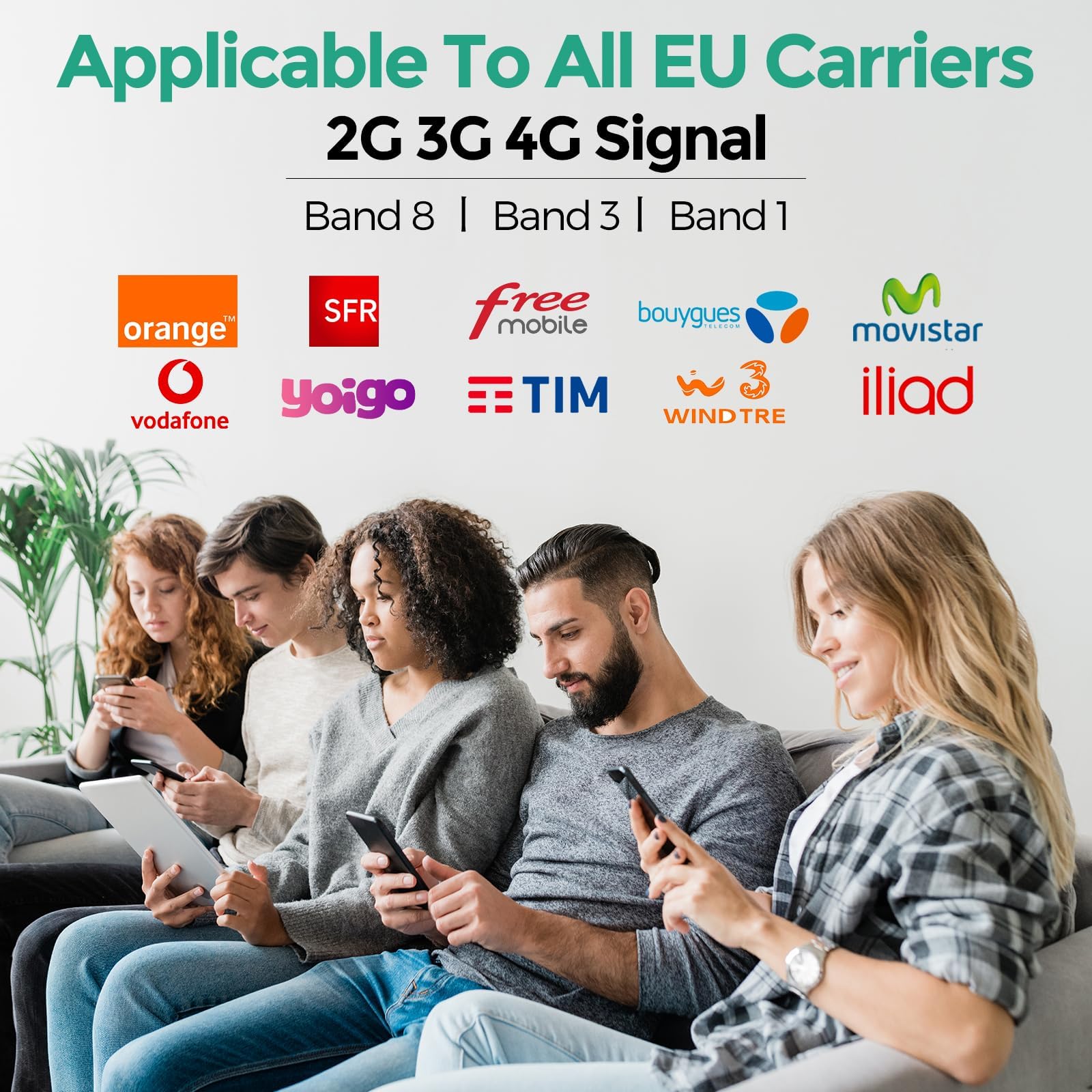 Amplificador Señal Movil 4G LTE 3G gsm Amplificador de Cobertura Movil 900/1800/2100MHz Banda 8/3/1 Compatible con Vodafone,Orange,Simiyo,Yoigo,LEBARA y Digi