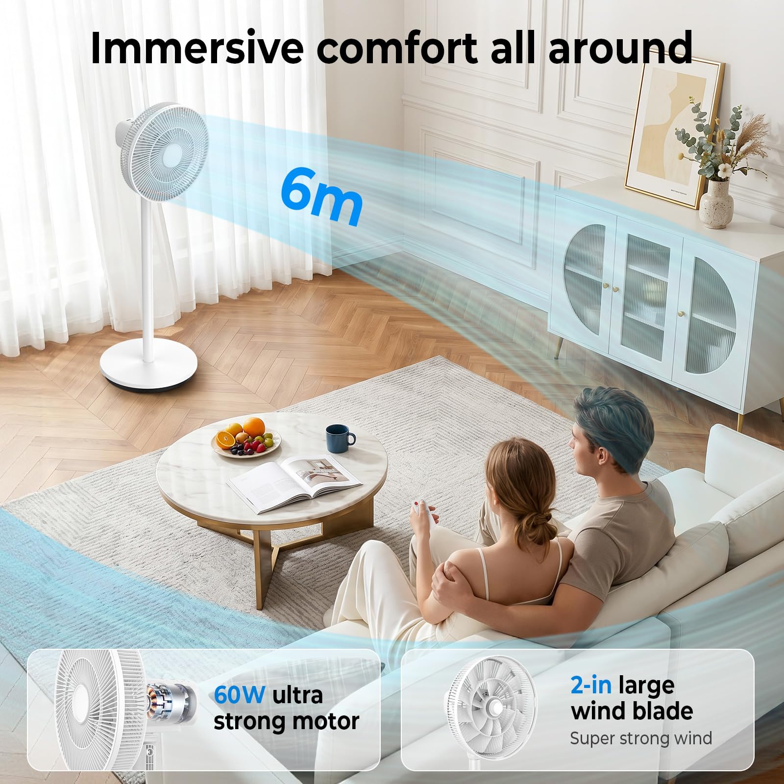 2-in-1 Ventilateur sur Pied Oscillant Silencieux avec Télécommande
